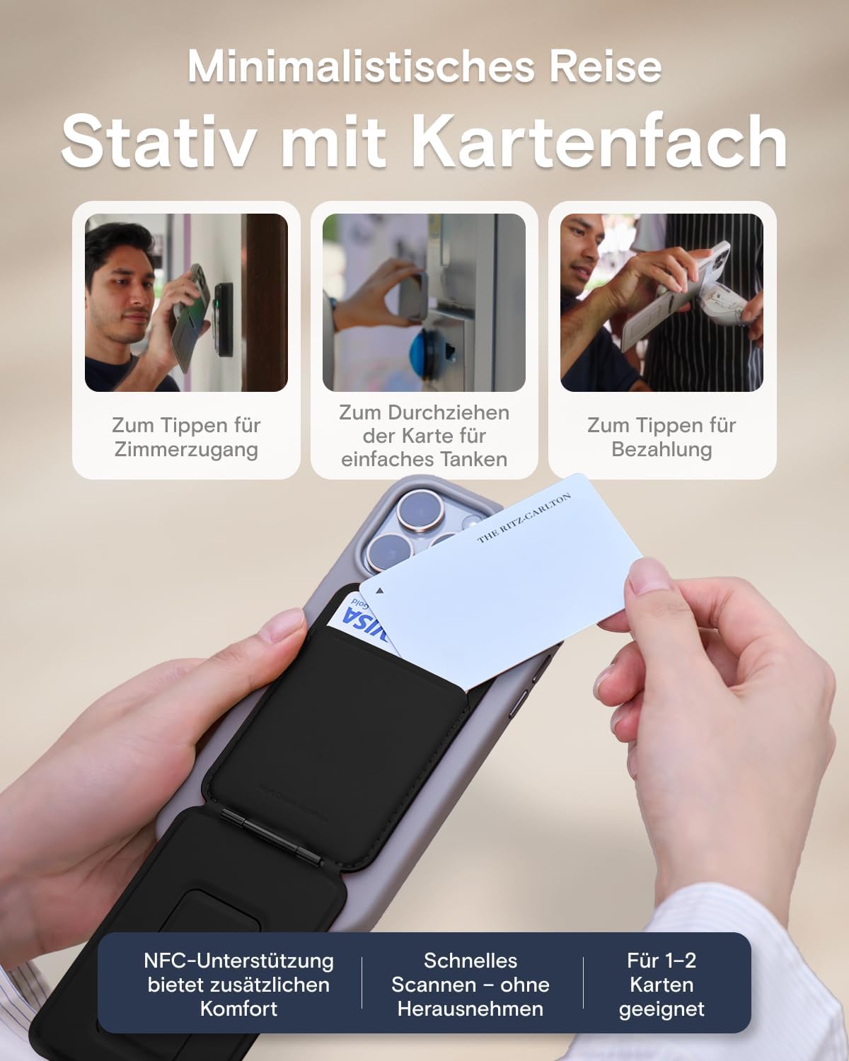 Thumbnail 3 de MOFT Handy Stativ für Smartphone 3‑in‑1 mit MagSafe, veganem MOVAS Leder & Mini‑Selfie‑Stick – tiefes Schwarz