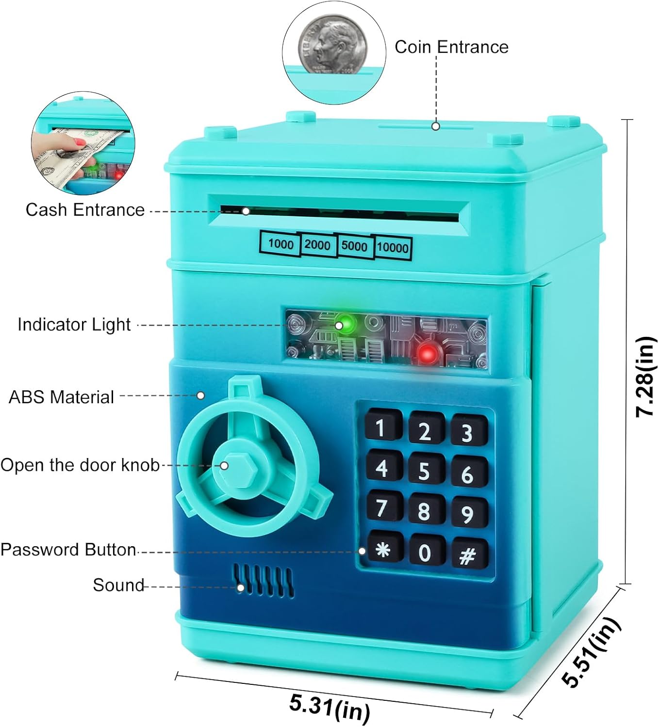 Thumbnail 2 de Refasy Kids Electronic Piggy Bank ATM Cash Coin Bank with 4-Digit Password (Age 3–12)
