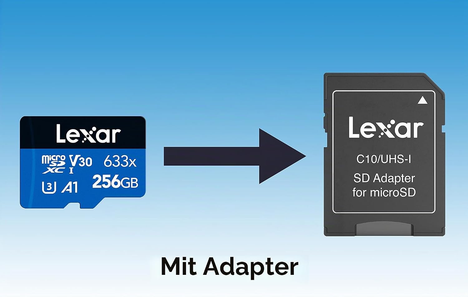 Detalle de Lexar 256GB Micro SD Karte (microSDXC UHS-I) mit Adapter – A1, C10, U3, V30, bis zu 100 MB/s
