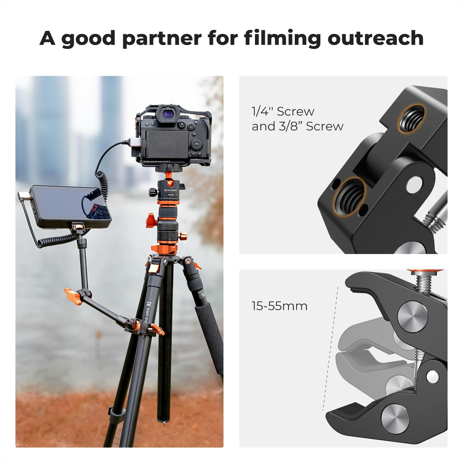 Detalle 1 de K&F CONCEPT 11" Magic Arm Super Clamp Kit with 1/4" & 3/8" mounting for monitors, cameras and action cams