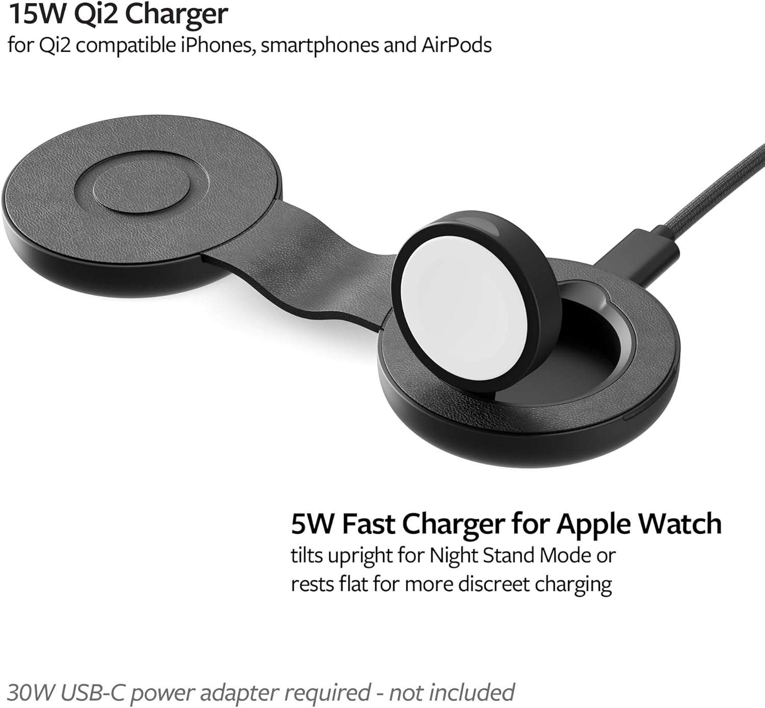 Thumbnail 1 de Twelve South Butterfly SE Chargeur de voyage 2-en-1 Qi2 Noir (iPhone, AirPods et Apple Watch)