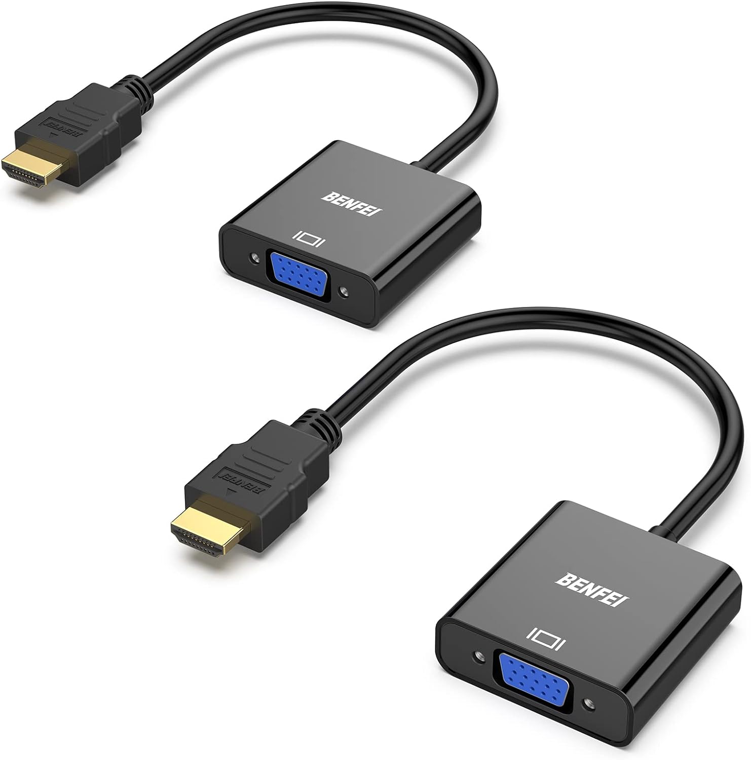 Detalle de BENFEI HDMI to VGA 2 Pack: Gold-Plated HDMI to VGA Adapter (Male to Female) for PC, Laptop, Monitor & Projector