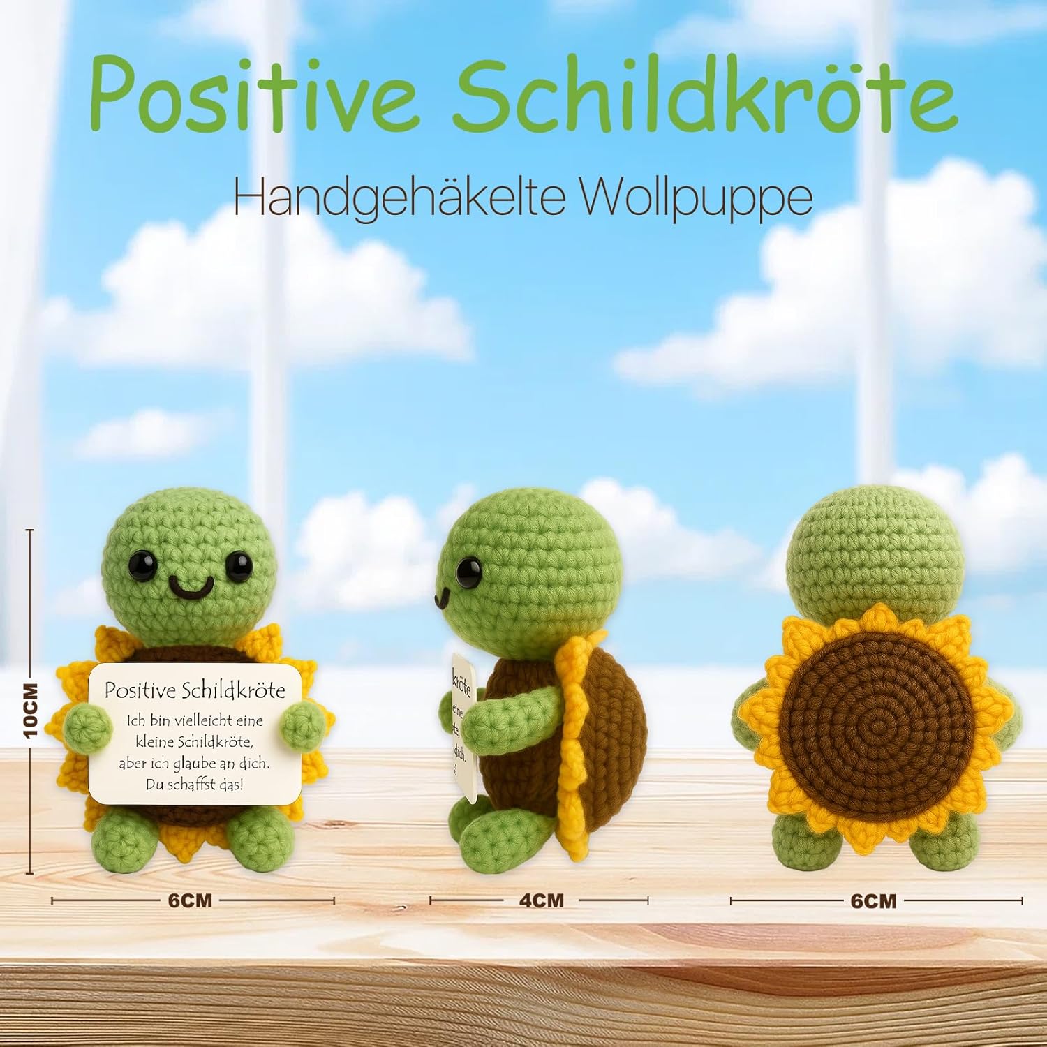 Thumbnail 2 de Farbeele Positive Sonnenblumen-Schildkröte & Glücksbringer-Schlüsselanhänger als Pocket Hug Mutmacher-Geschenk