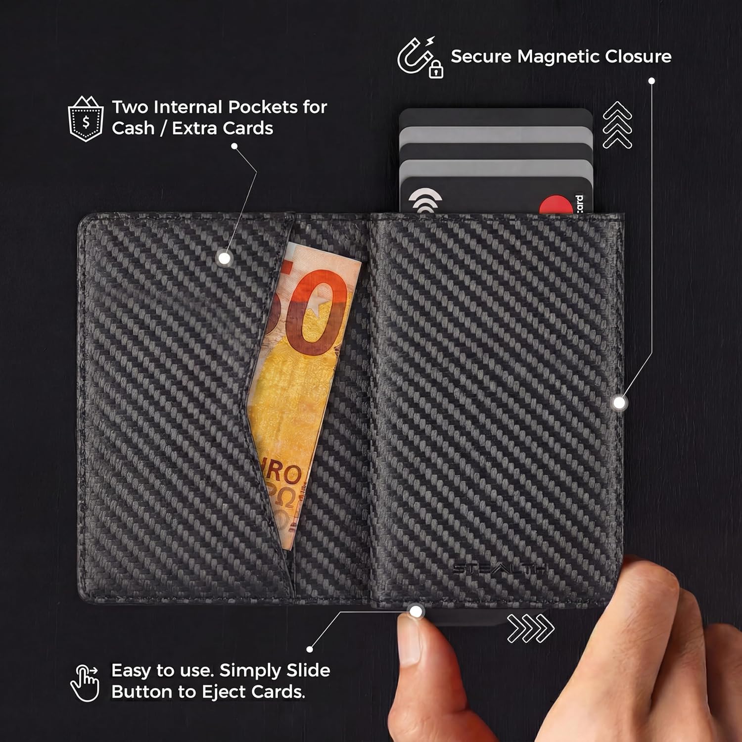 Thumbnail 2 de Stealth Wallet – Smart Minimalist Card Holder with Pop-Up 10‑Card Capacity and RFID Shield