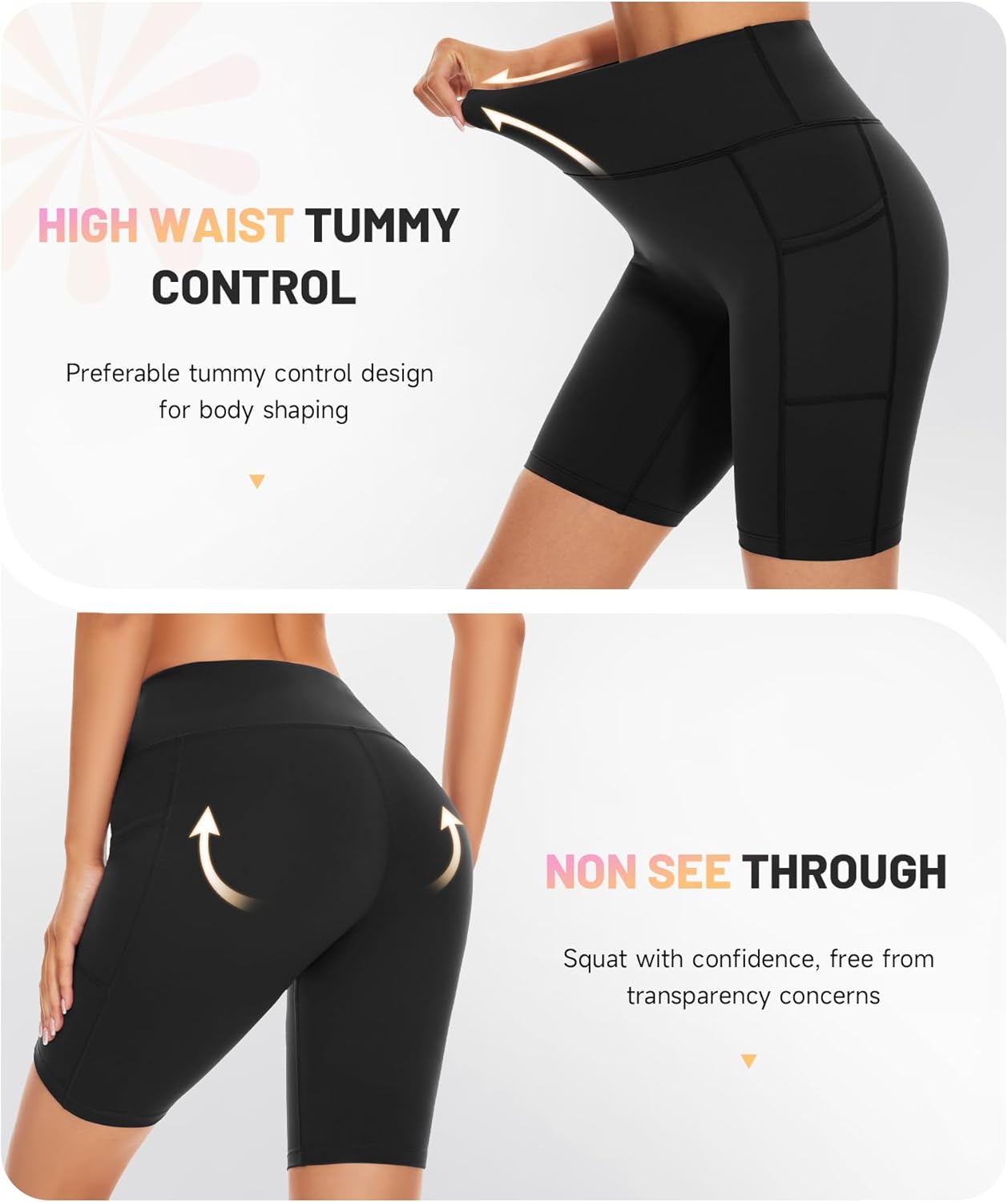 Detalle 2 de SIMIYA High Waist Cycling Shorts for Women with Tummy Control, Stretch & Pockets