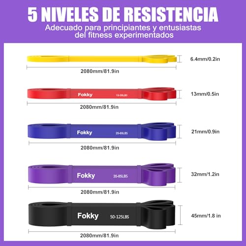Thumbnail 1 de Fokky Gomas Elasticas Musculación de 5 Niveles con Anclaje de Puerta – Set Completo para Fuerza, Estiramiento y Calistenia