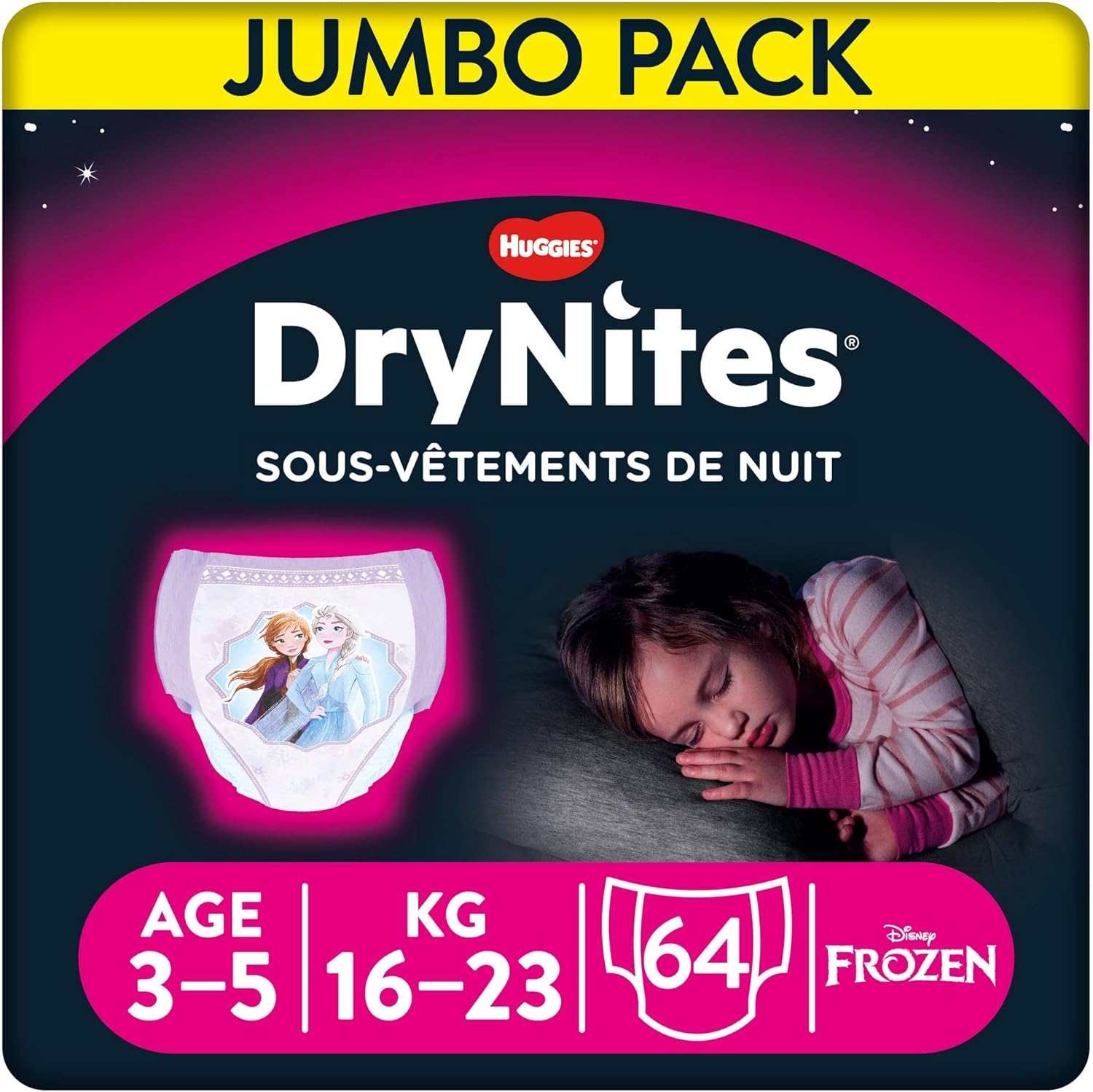 Detalle de HUGGIES DryNites: culottes de nuit ultra-absorbantes pour filles 3–5 ans (12–21 kg) – 4 paquets de 16