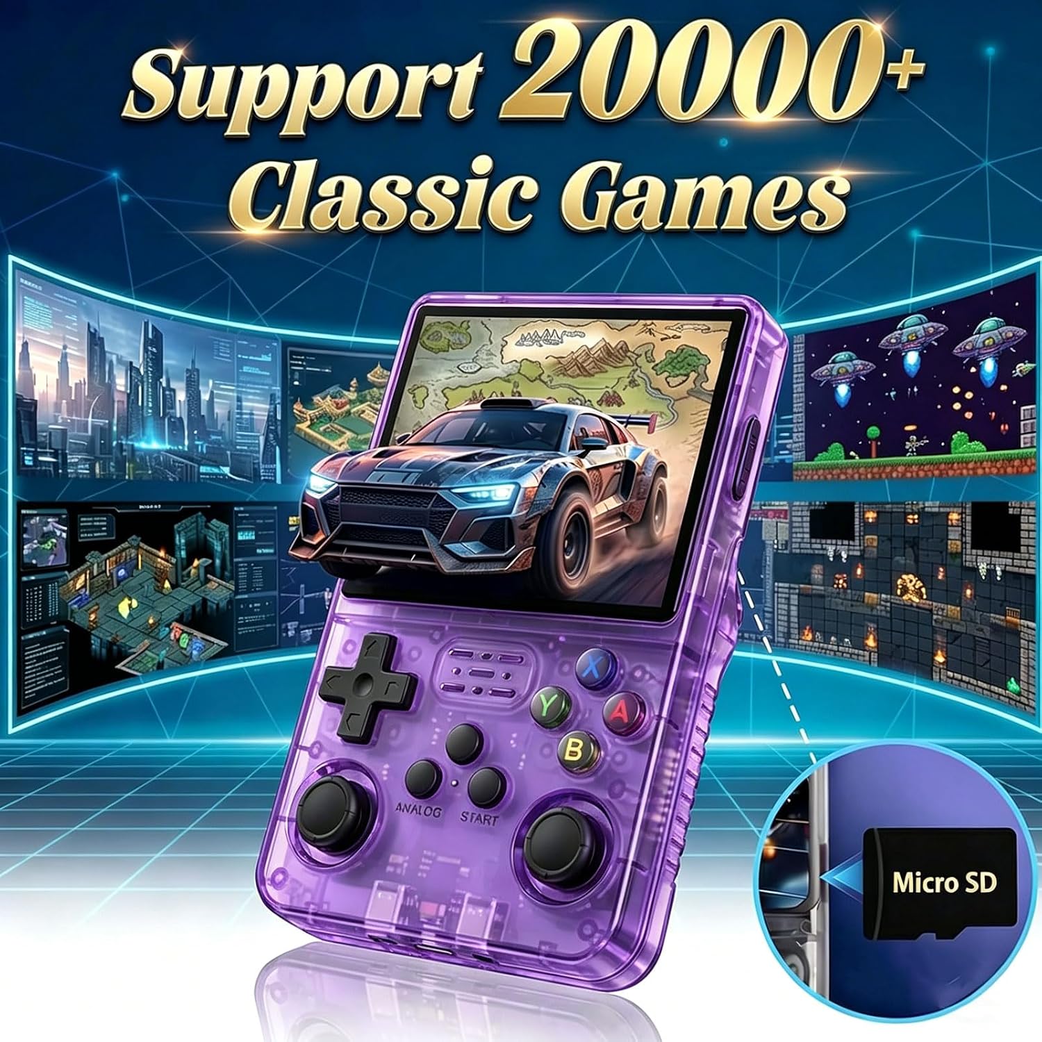 Detalle de Retro Konsole Handheld – 20.000+ Spiele, 3,5" IPS, tragbare Linux-Gaming-Konsole (R36S, Rauchlila)