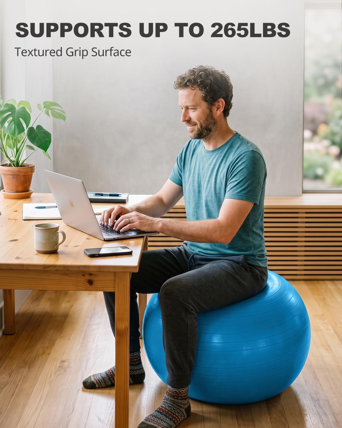 Detalle 2 de Trideer exercise ball, 65 cm PVC Yoga Ball with Non-Slip Frosted Grip