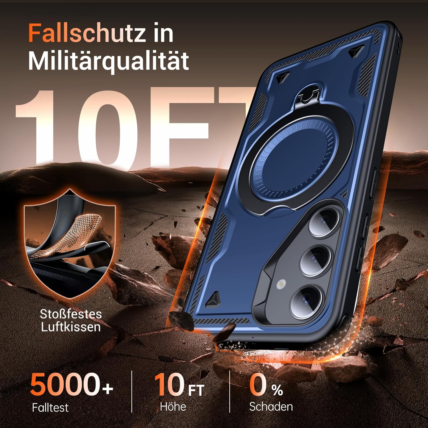 Thumbnail 1 de WYUIC Hülle für Samsung Galaxy S24 FE mit drehbarem 360°-Ringständer – stoßfest & kratzfest, blau