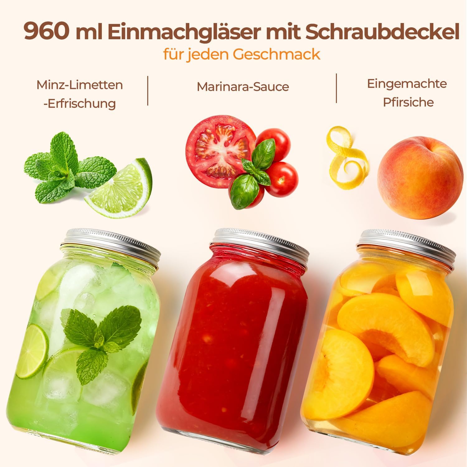 Thumbnail 4 de ComSaf Einmachgläser 960 ml mit Deckel – 2er-Set aus BPA-freiem Borosilikatglas