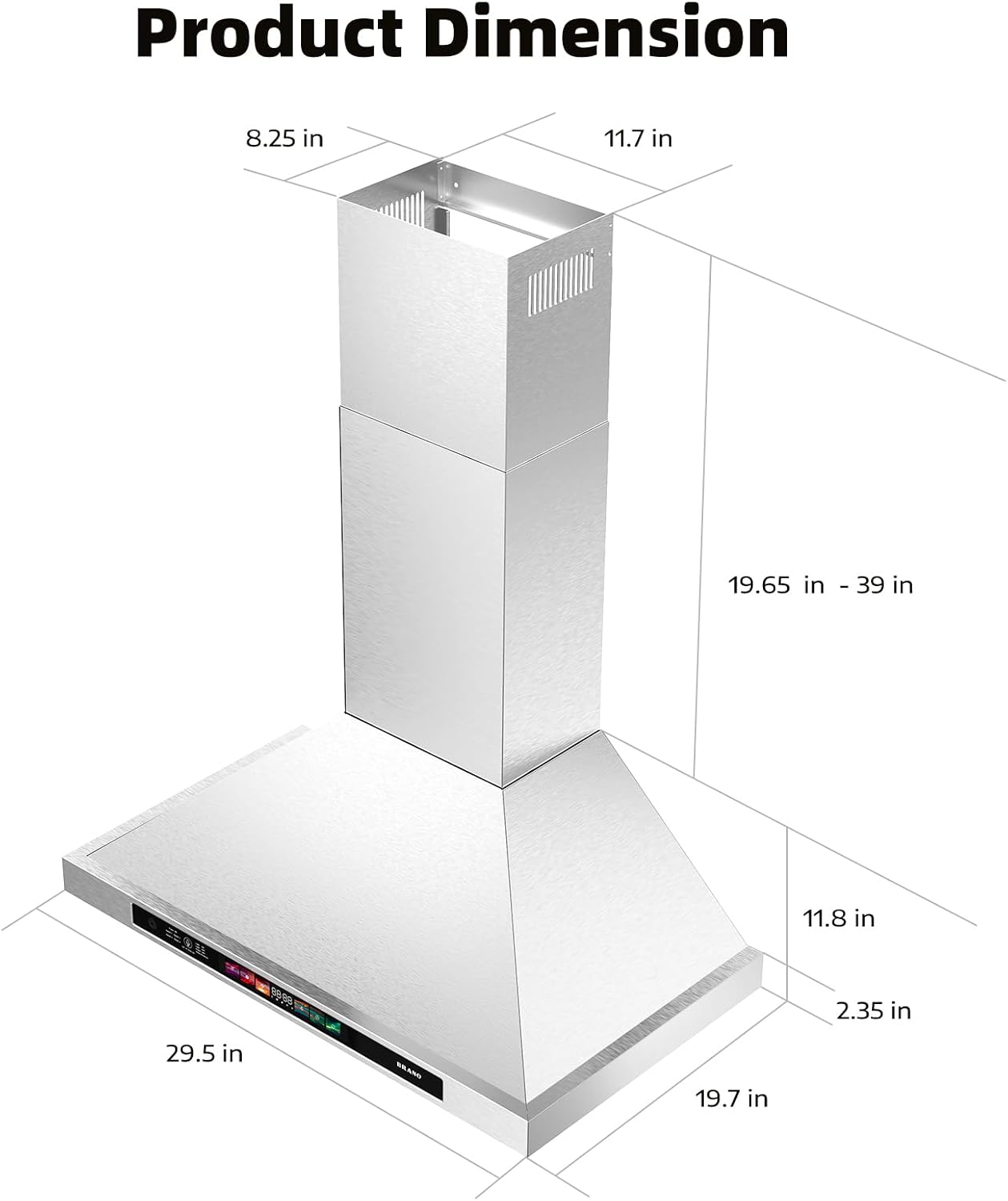 Detalle 2 de BRANO TW03S-30 30-Inch Wall-Mount Range Hood, 900 CFM, Smart Controls