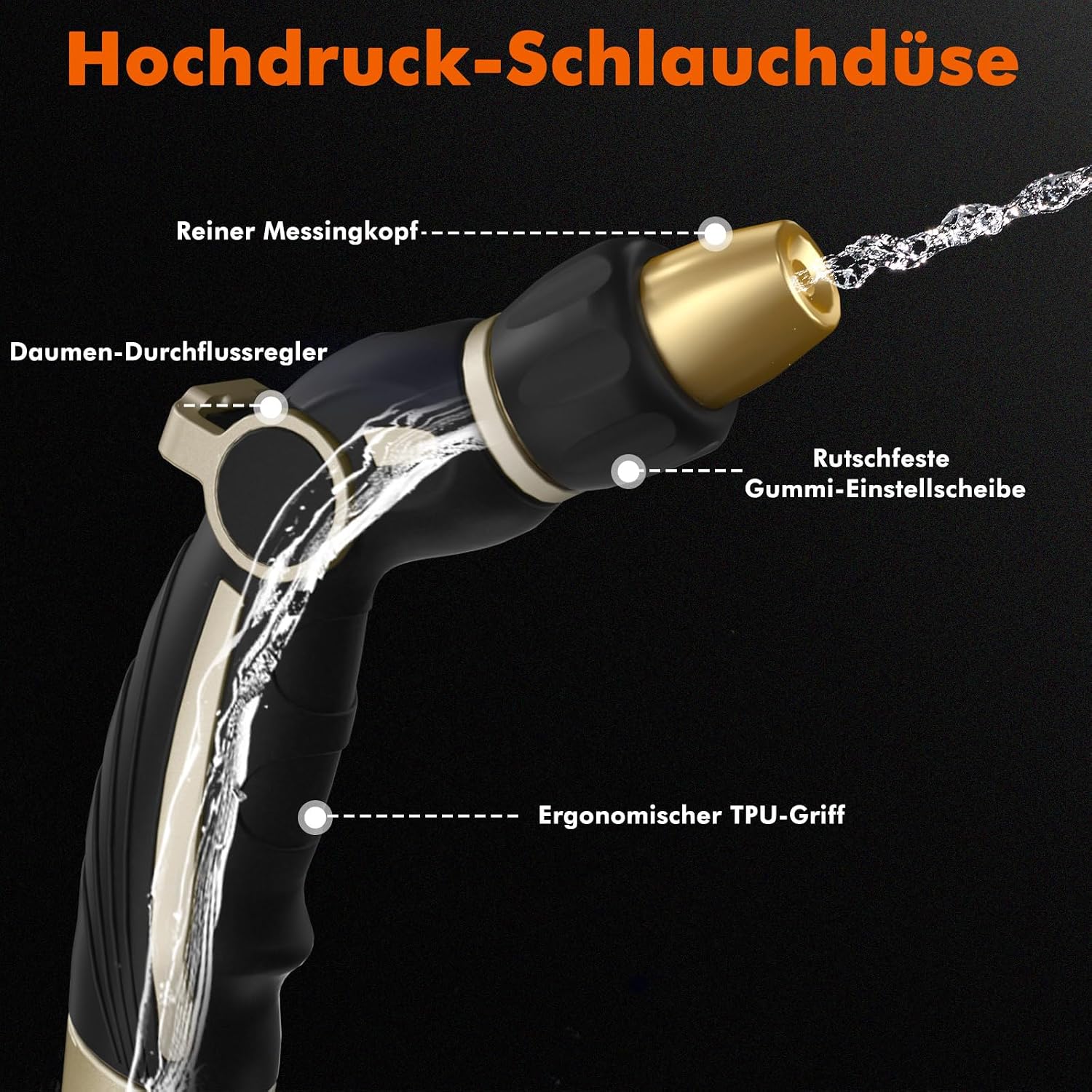 Thumbnail 2 de RESTMO Gartenbrause Metall – robuste Hochdruck-Gartenschlauchdüse mit Self-Lock, 9 Sprühmuster