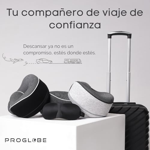 Thumbnail 6 de Proglobe Almohada Cervical de Viaje 100% Espuma Viscoelástica con Antifaz 3D, Gris Oscuro