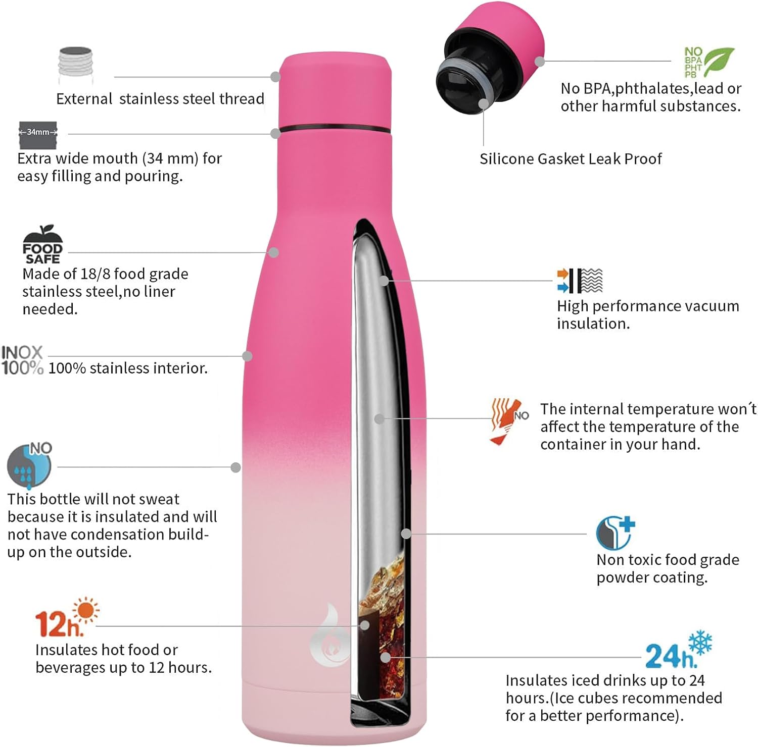 Thumbnail 2 de BJPKPK Insulated Water Bottle 17 oz