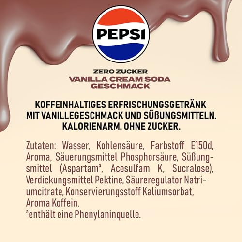 Detalle de Pepsi Zero Zucker Vanilla Cream Soda Geschmack – 24 × 0,33l Dose