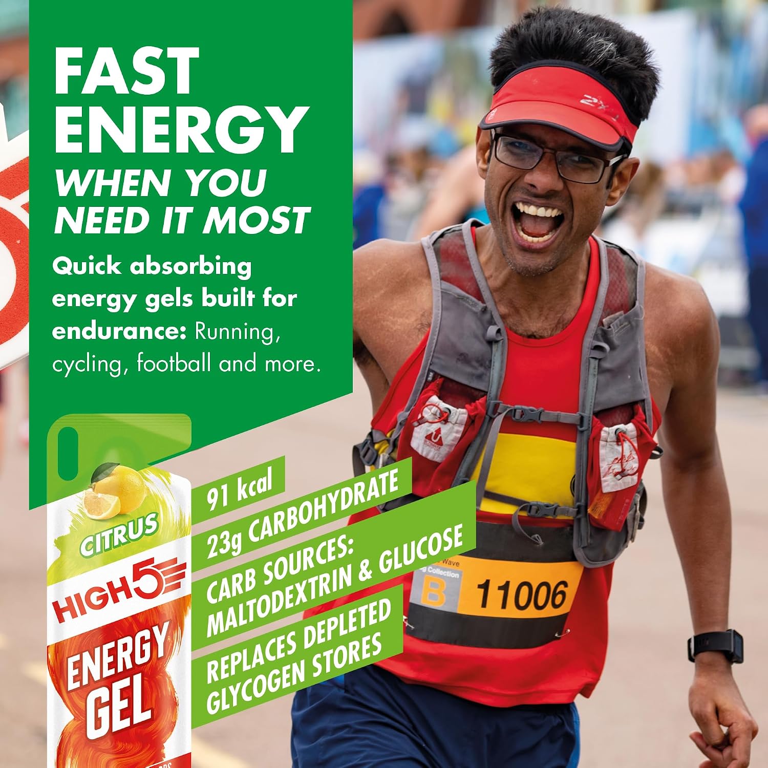 Detalle de HIGH5 Running Gels Citrus (caffeine-free) – 23g carbs energy gel, 20 x 40g sachets