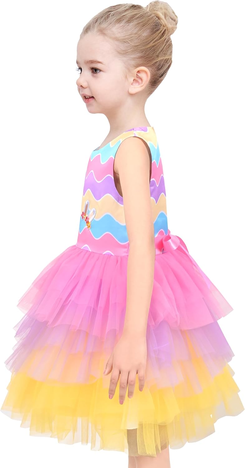 Thumbnail 4 de Girls Green Easter Rabbit High-Low Dress with Egg Hunting Bag (Age 4–8)