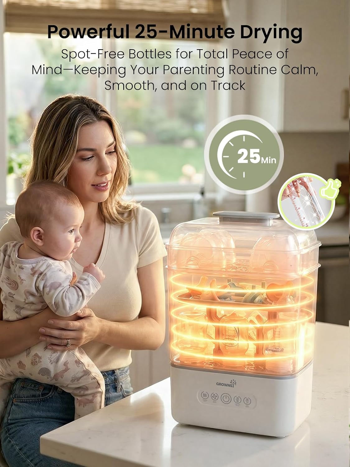 Detalle de GROWNSY 3-Tier Baby Bottle Sterilizer and Dryer with Travel Kit
