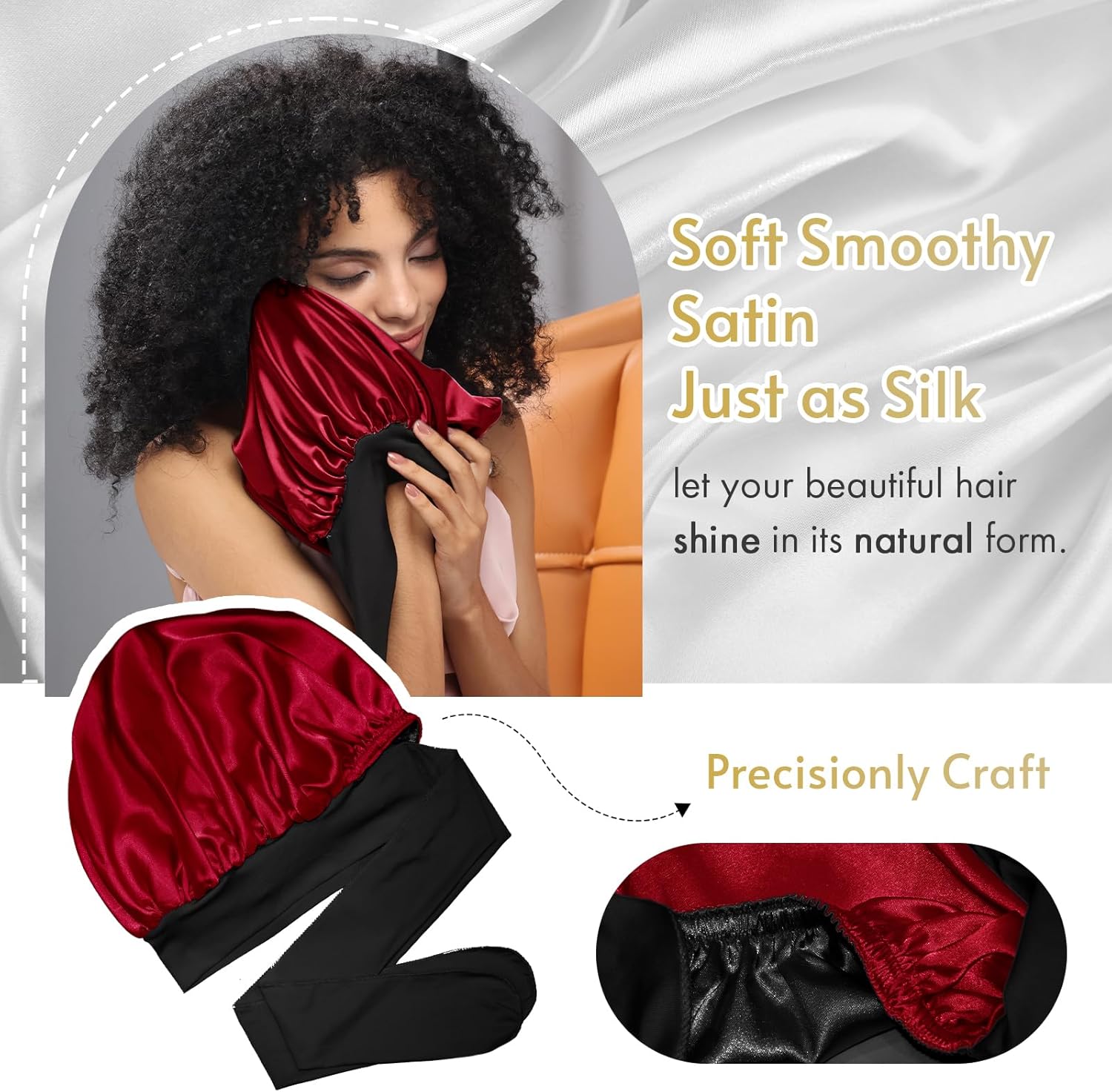 Thumbnail 4 de Bonnet Queen Reversible Silk Hair Bonnet for Sleeping (Adjustable Satin Band) for Curly Hair