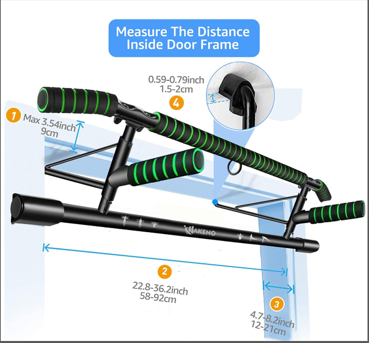 Thumbnail 4 de HAKENO Pull Up Bar Door Frame Fitness Chin-Up Bar with Suspension Straps – 200kg capacity, no drilling