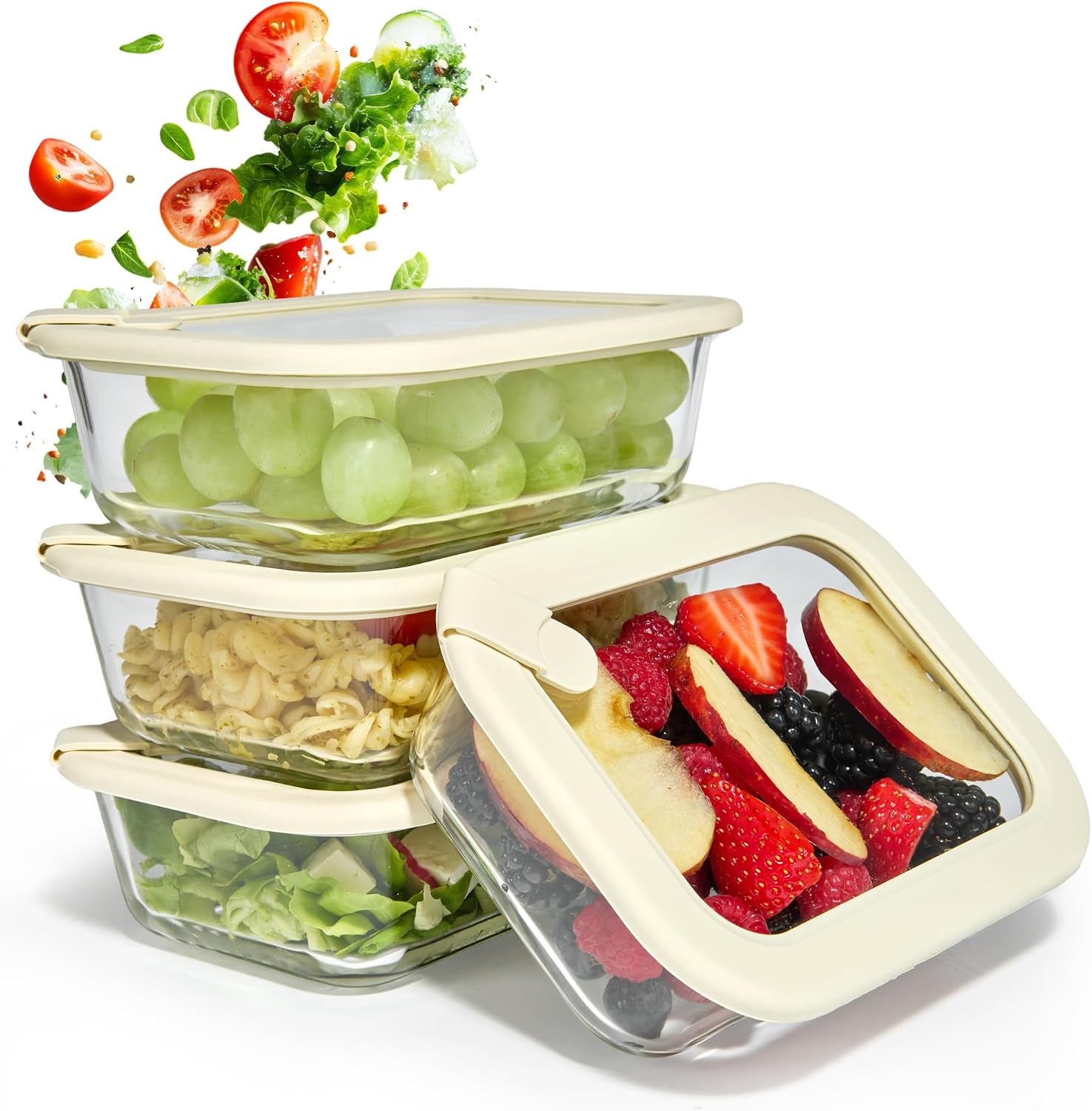 Detalle de Dalena Home Patacona voorraadpotten, 4 x 640 ml, luchtdicht borosilicaatglas