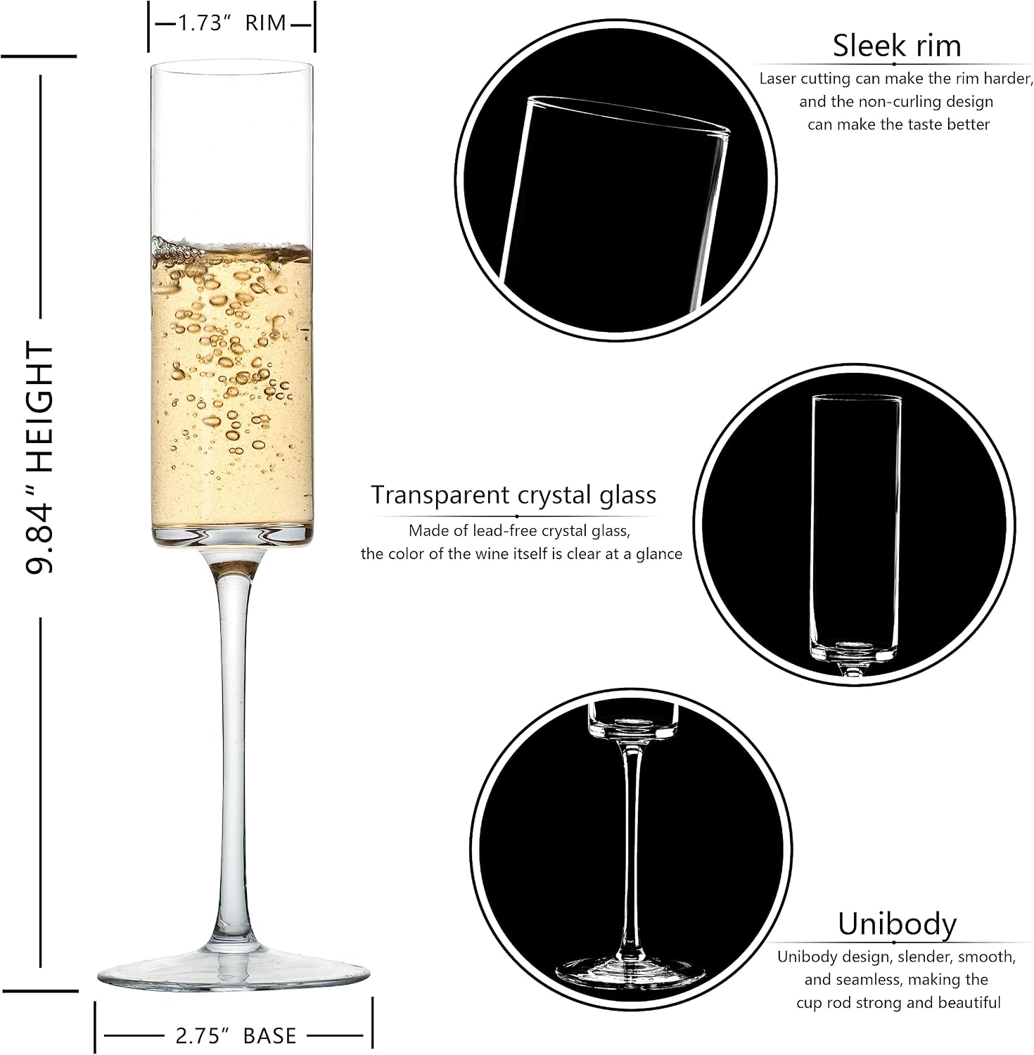 Detalle de BACLIFE Crystal Champagne Flutes Set of 6 ⚡