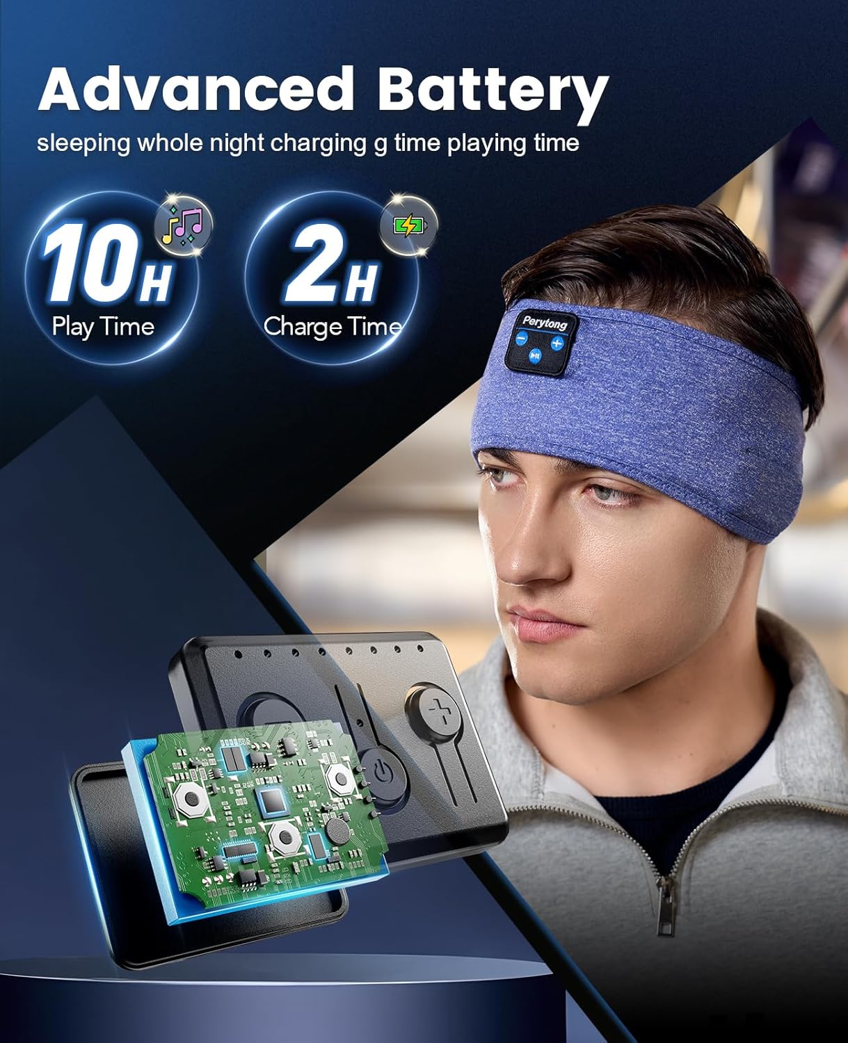Detalle de Schlafkopfhörer mit Bluetooth von Perytong (Schlafhelm/Schlafmaske/Kopfbügel, waschbar, für Seitenschläfer)