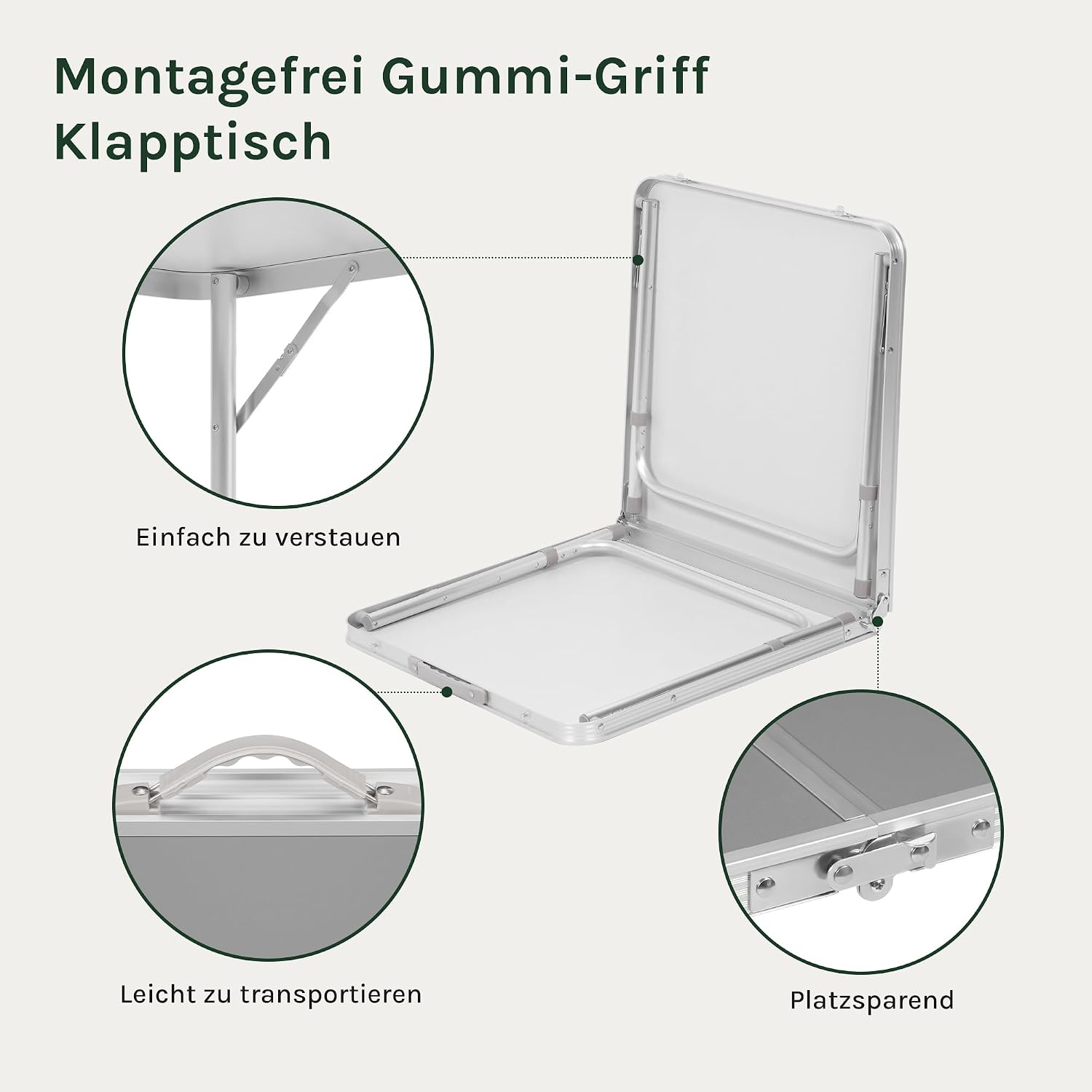 Detalle 2 de WOLTU Campingtisch Klapptisch 120x60 cm – höhenverstellbar, Aluminiumrahmen & MDF-Platte