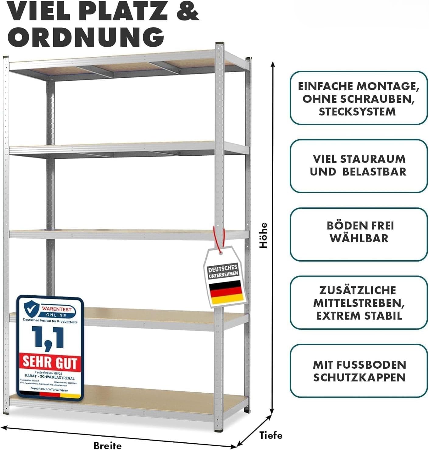 Thumbnail 1 de KARAT schwerlastregal Steckregal (Keller-/Lagerregal) – Traglast bis 1.250 kg, Schnellmontage, blau, 180 × 90 × 45 cm