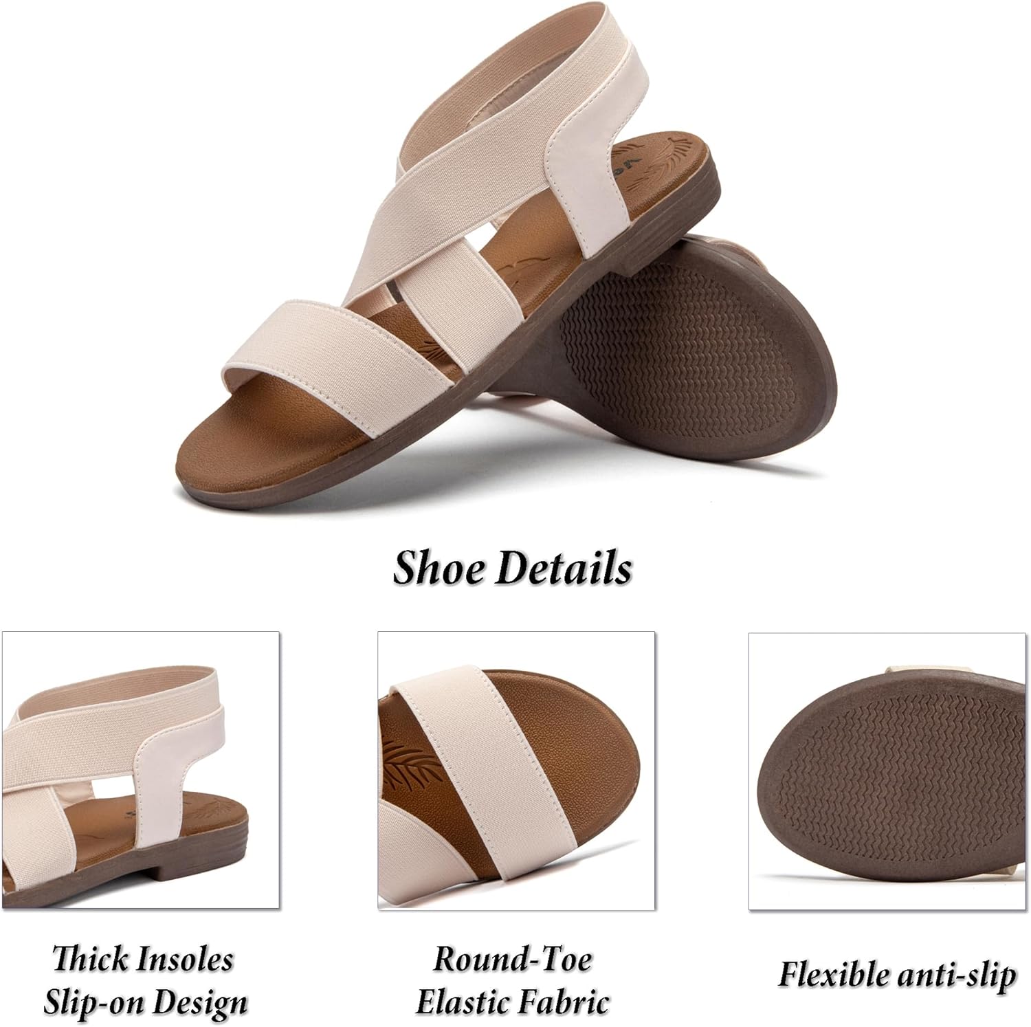 Detalle de Veittes Women's Flat Slide Sandals – Fashionable Elastic Ankle Strap