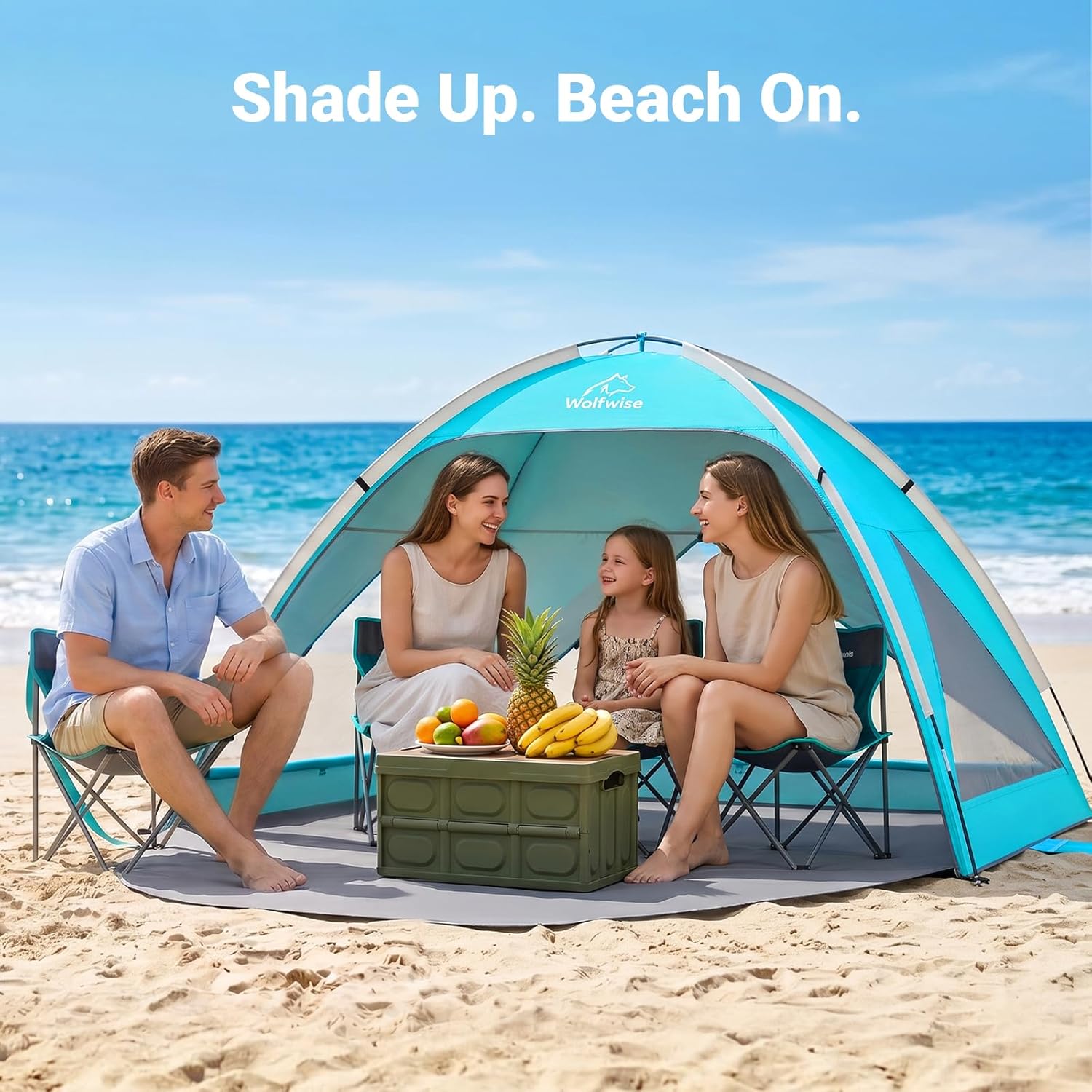 Detalle 2 de Wolfwise Portable Beach Tent Sun Shelter (Large, 95" x 65" x 55"), UPF 50+ Shade with Extendable Privacy Floor