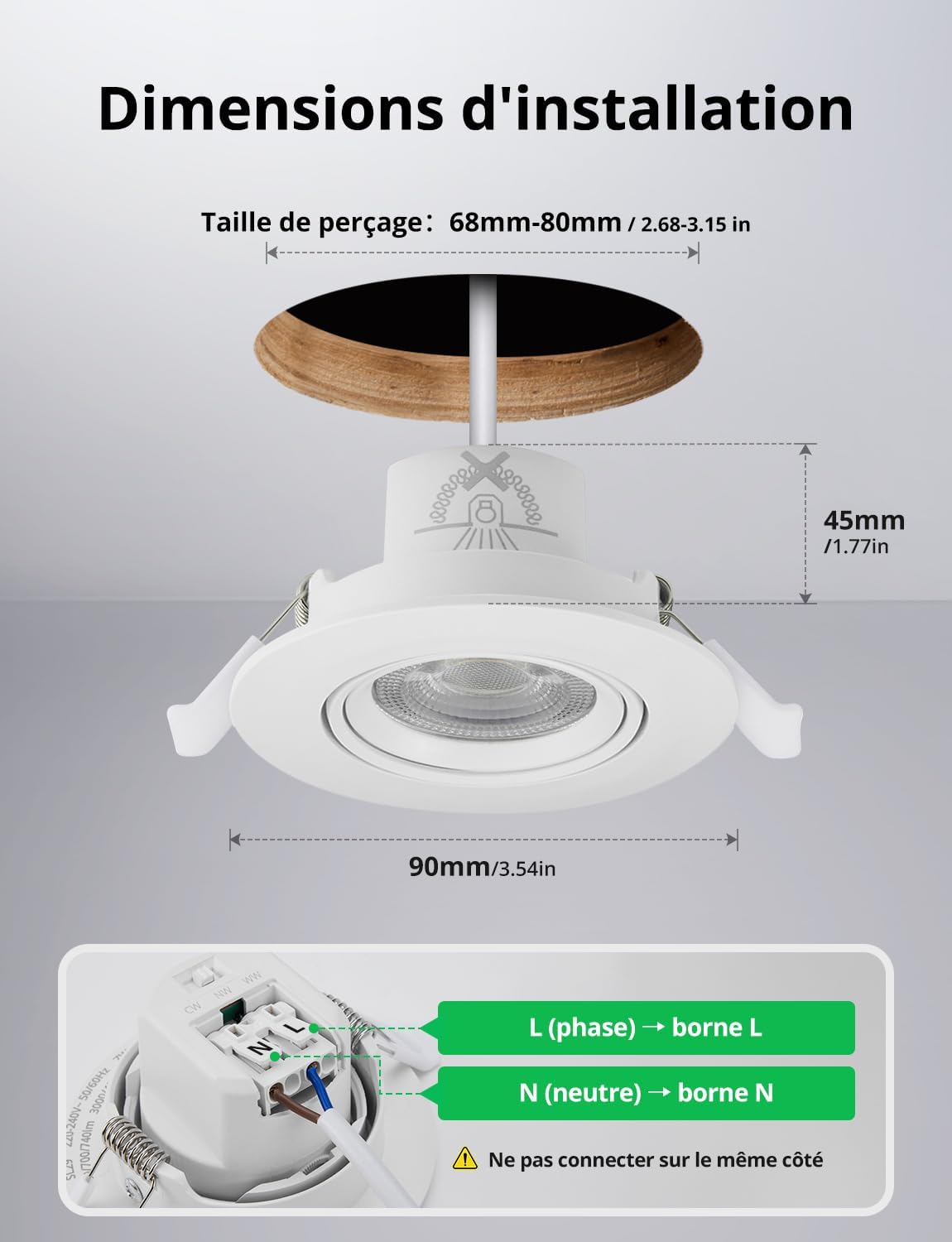 Detalle de Bojim LED-inbouwspots IP65, 7 W, 700 lm, instelbare lichtkleur, 20 stuks