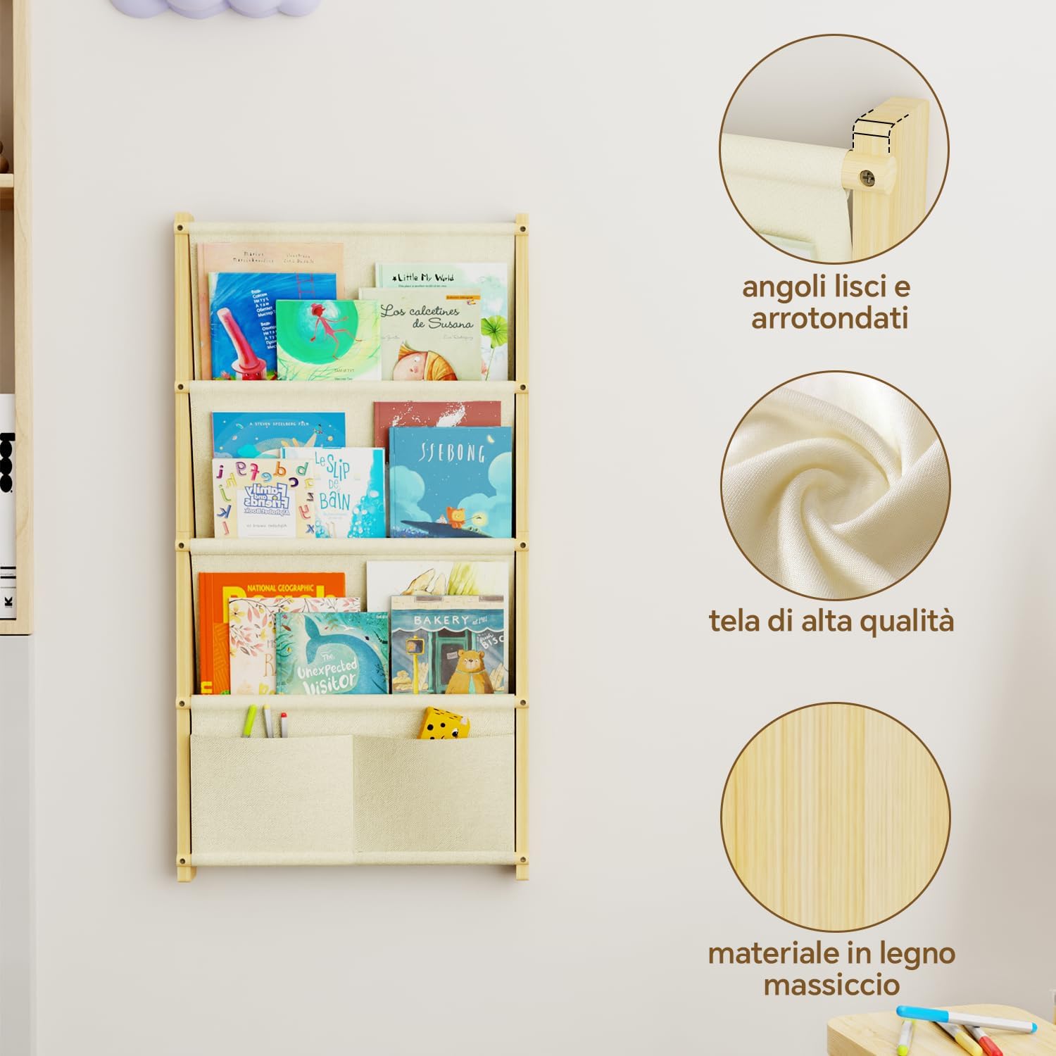 Thumbnail 2 de DUHARS Libreria Montessoriana a Parete 4 Ripiani – contenitore per libri dei bambini, design in legno massello