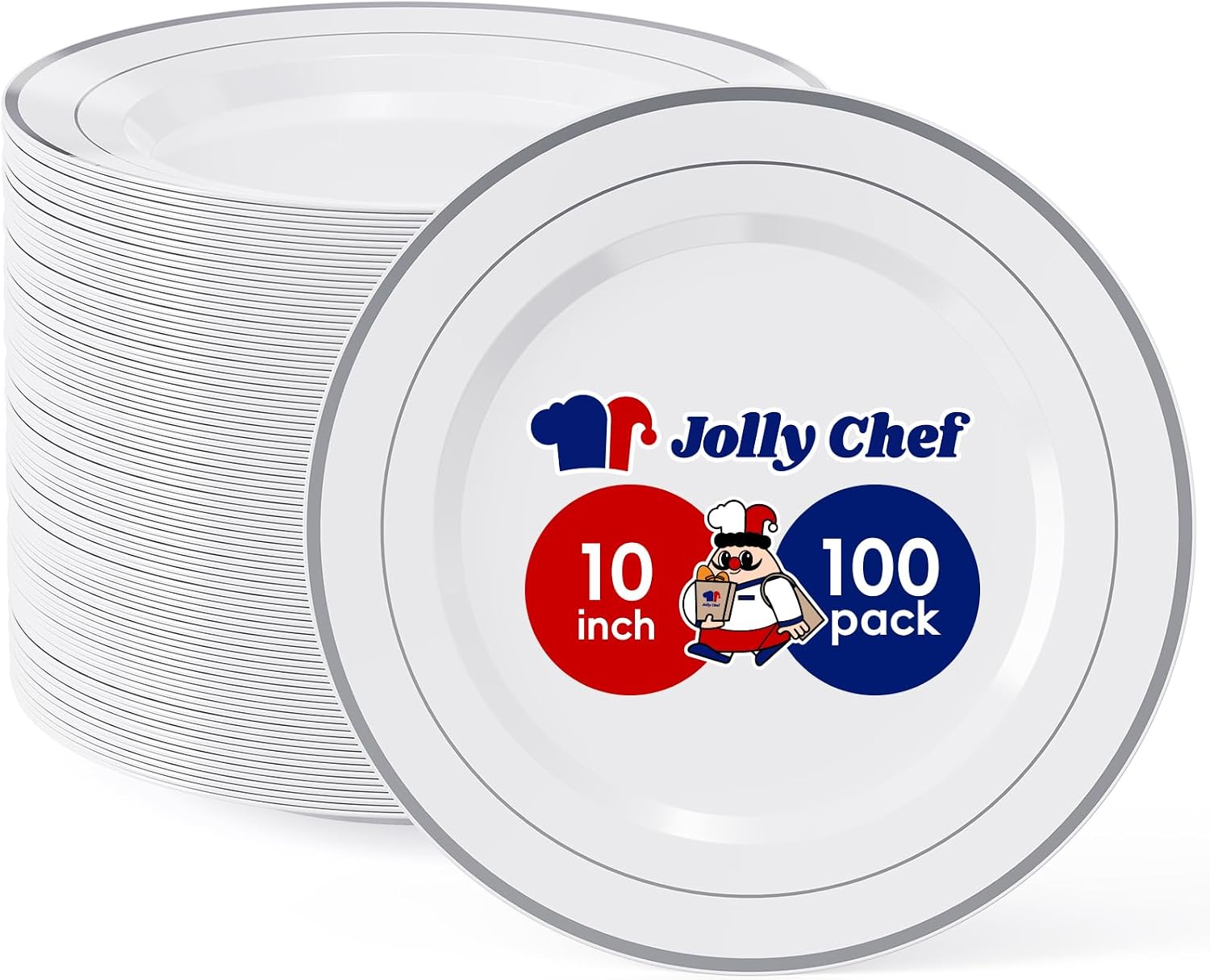Detalle de JOLLY CHEF 100 Pieces Silver Plates 10 Inch