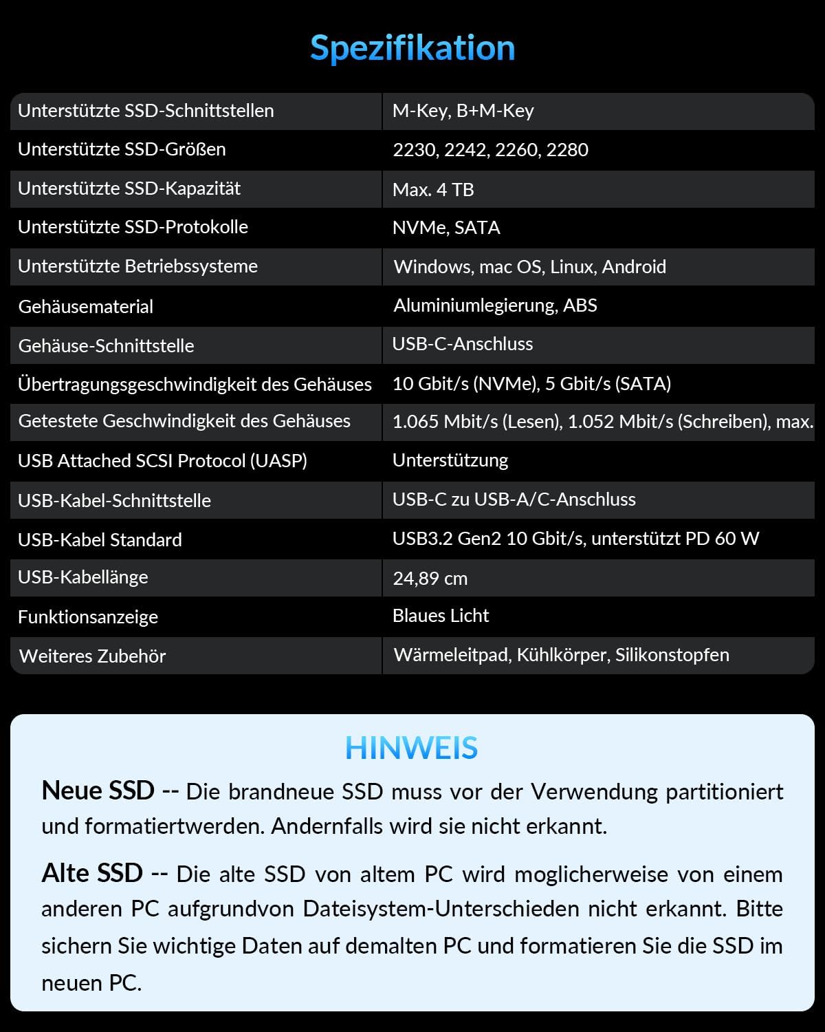 Thumbnail 6 de SETMSPACE M2 NVMe Gehäuse 1064 MB/s