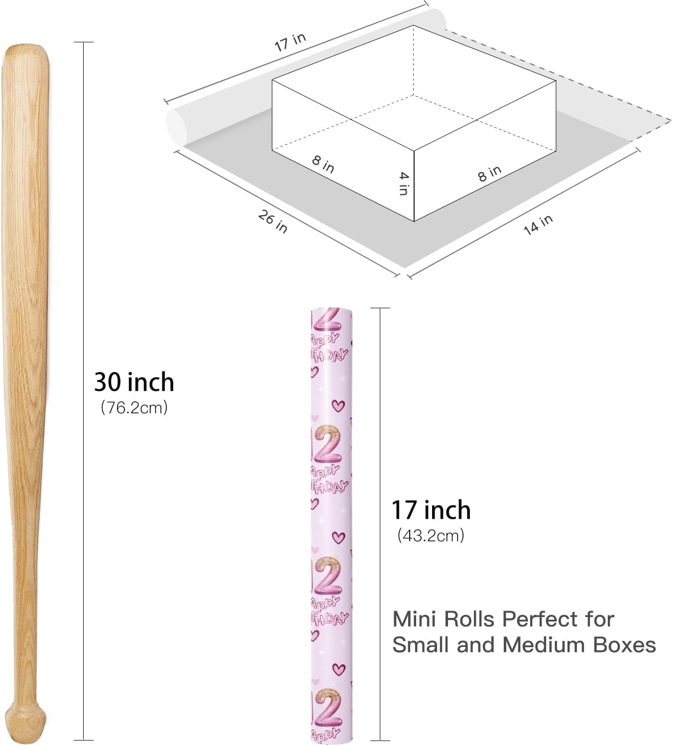Thumbnail 6 de RUSPEPA 12th Birthday Wrapping Paper for Girls – Hearts and Pink 12 Balloons Happy Birthday Design, Mini Roll 43.2cm x 5m