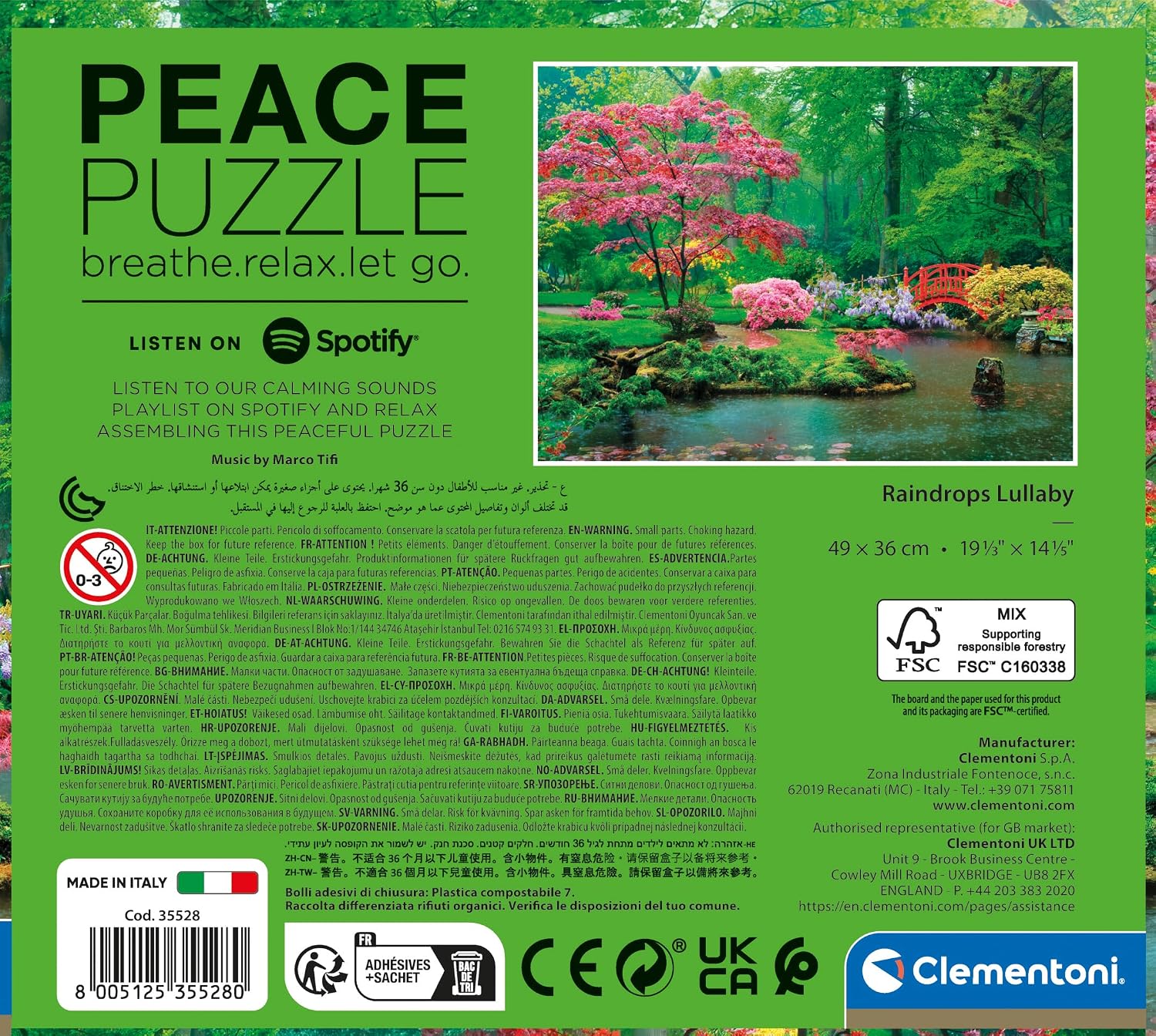 Detalle de Clementoni 500-teilige Peace Collection „Raindrops Lullaby“ – Puzzle für Familie & Deko an der Wand