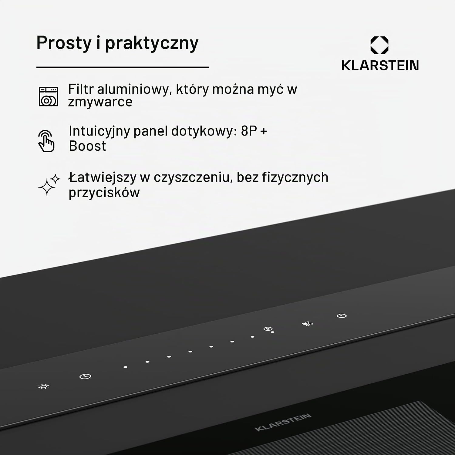 Detalle de Klarstein Royal Flush Eco – okap ścienny z LED w 9 kolorach, klasa A++
