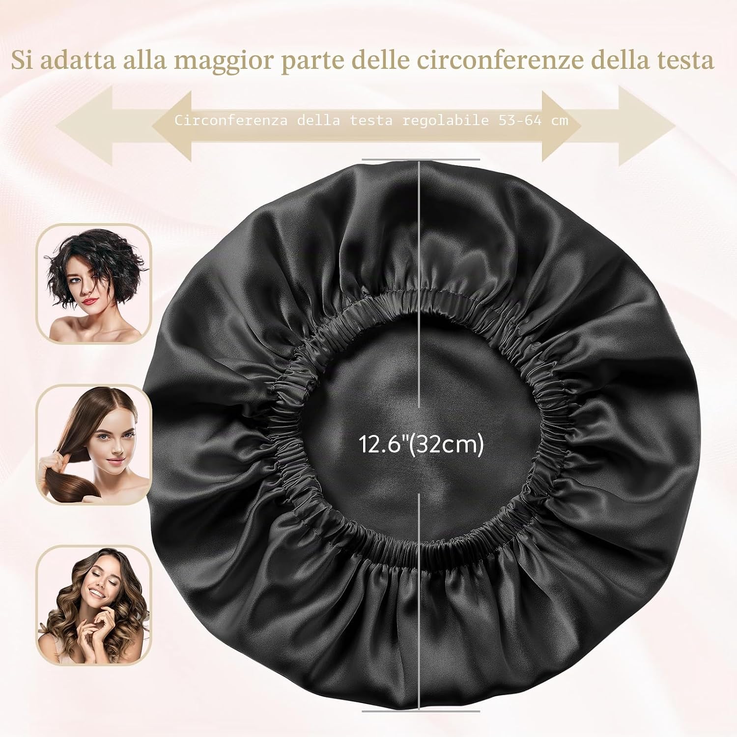 Detalle de Umisleep Cuffia da notte in seta 22 Momme in gelso 100% (doppia), nera, regolabile