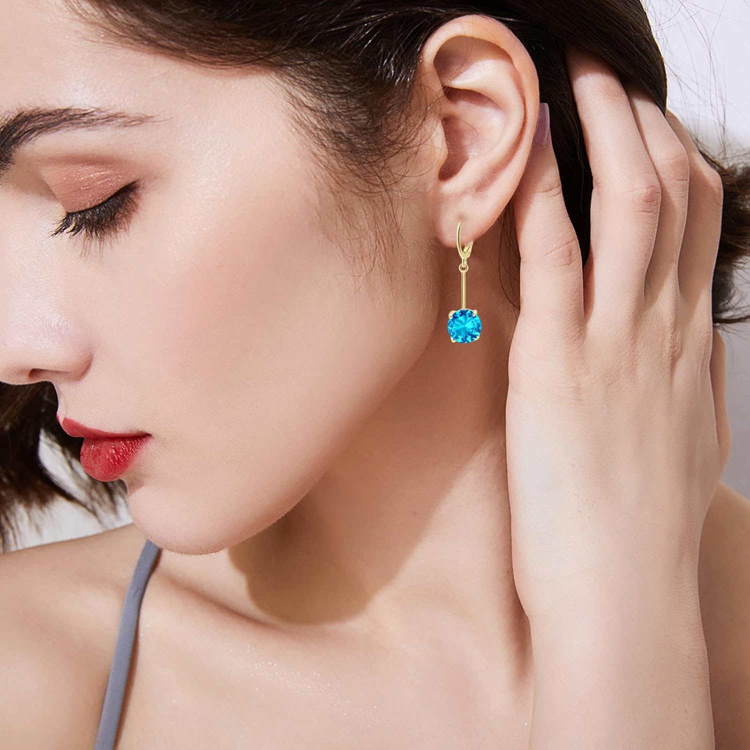 Detalle 2 de VONSSY Gemstone Drop Dangle Earrings 18k plated