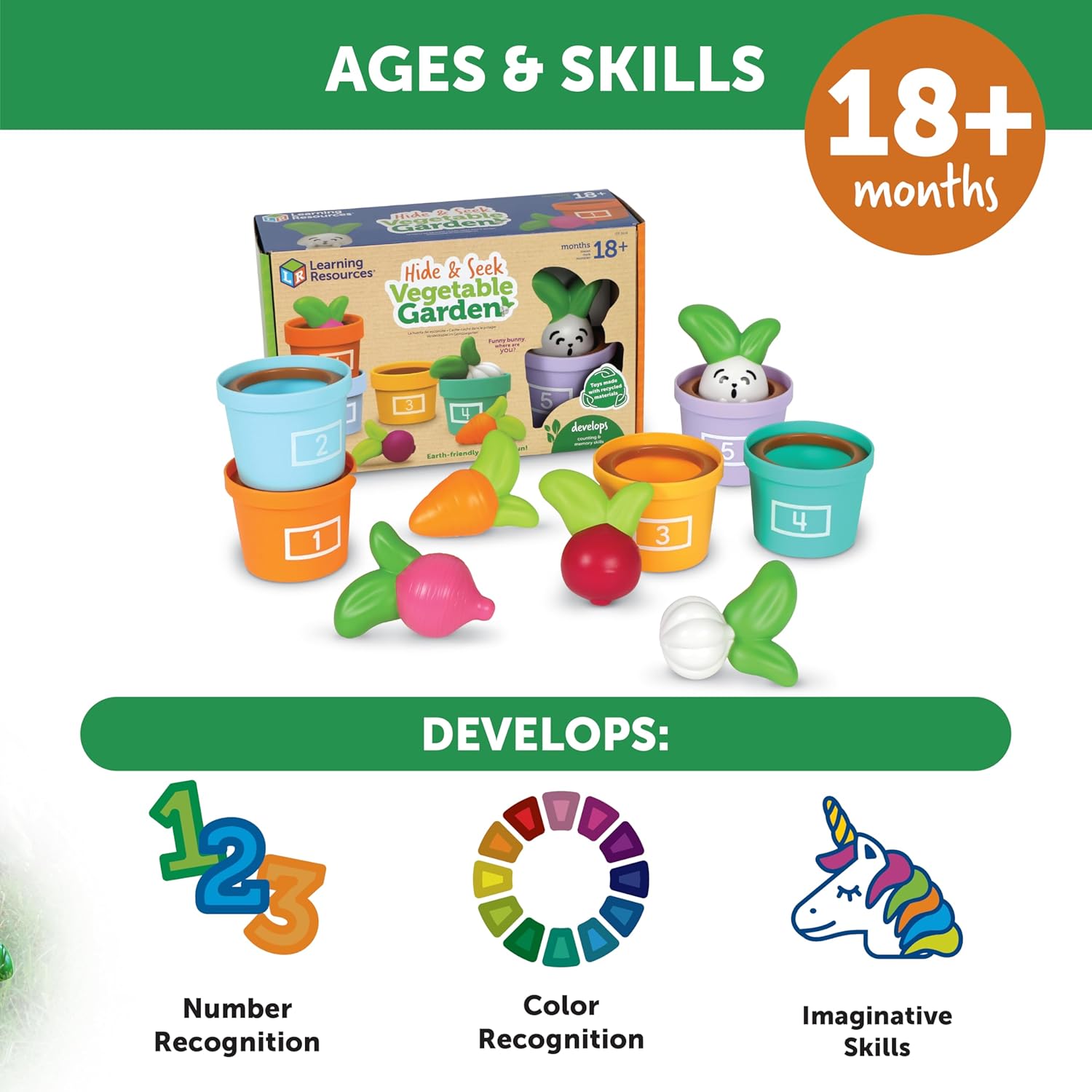 Detalle de Learning Resources Hide & Seek Vegetable Garden – Gioco educativo sostenibile per bambini 18 mesi