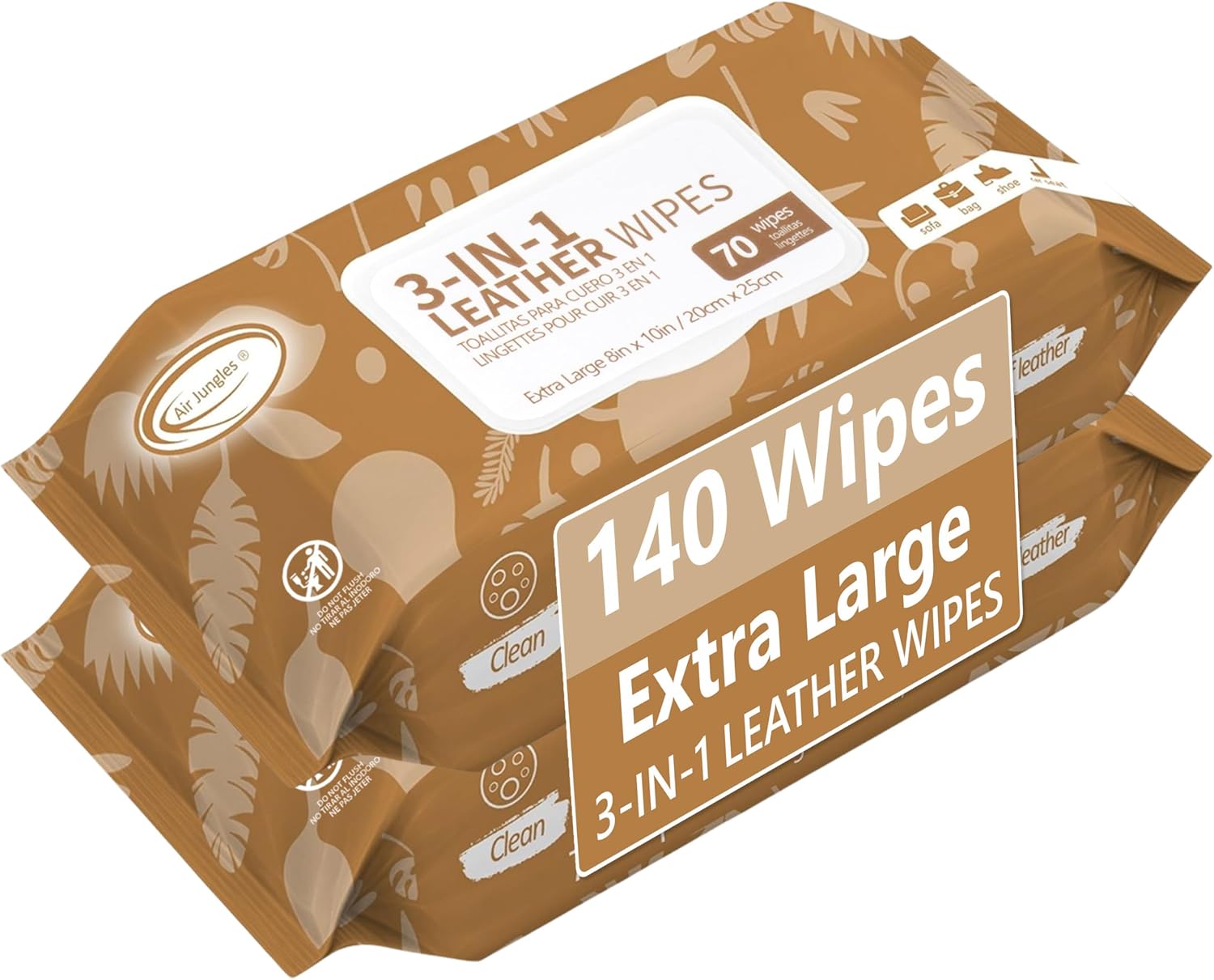 Air Jungles 3in1 Leather Wipes 140 Count, Extra Large