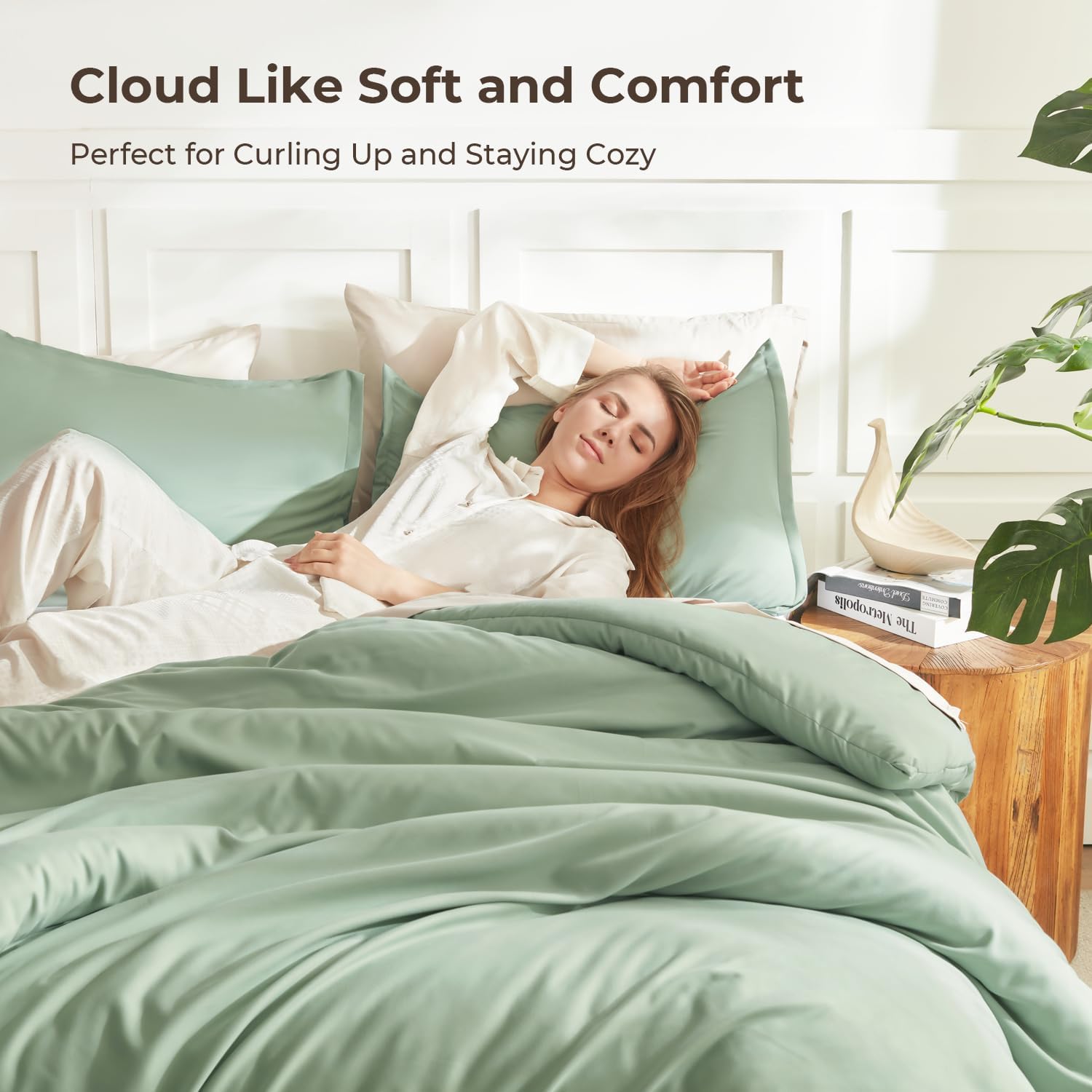 Detalle 2 de Litanika King Size Comforter Set, 3 Pieces – Lightweight All-Season Sage Green with Down-Alternative Filling