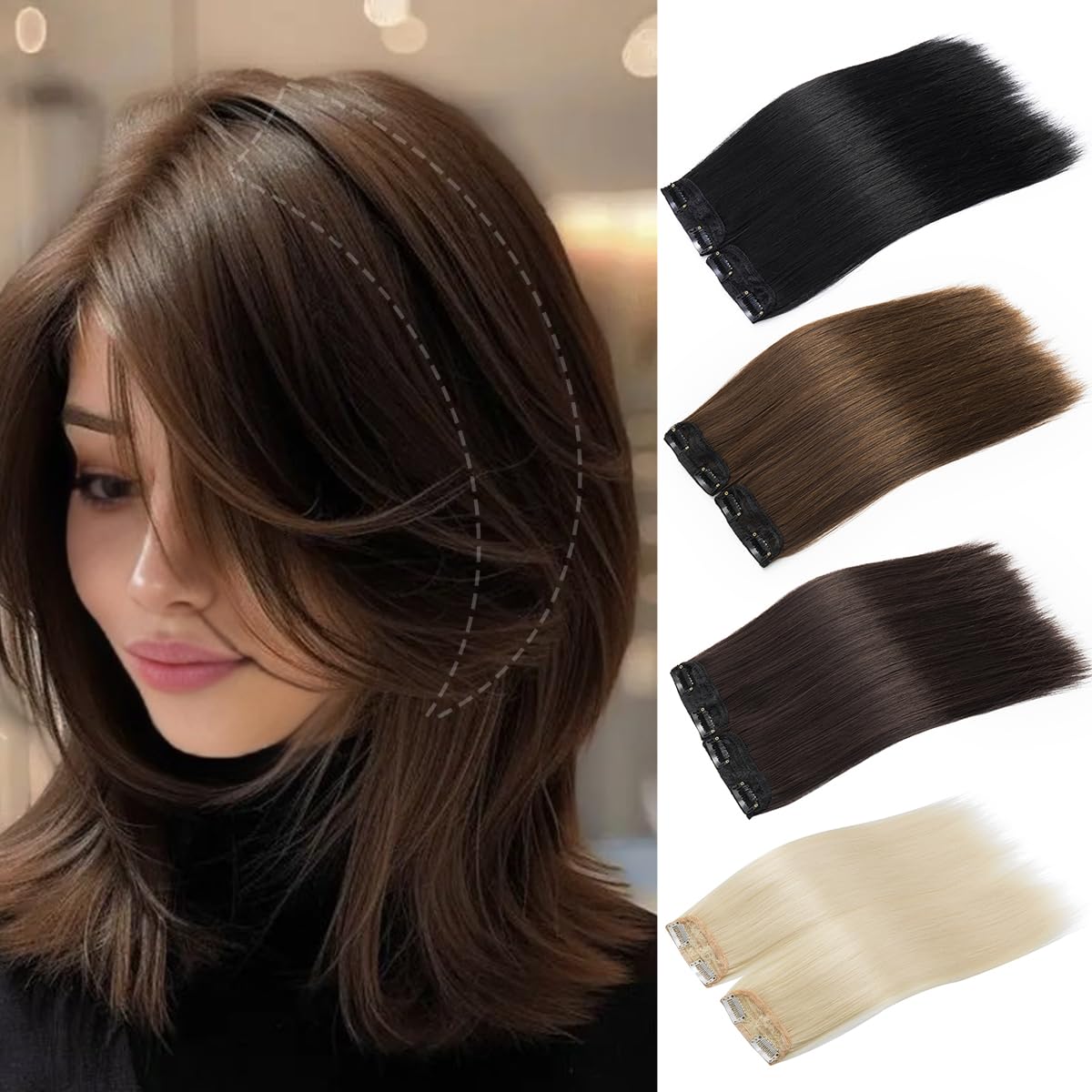 Thumbnail 6 de PARXITN Clip-in Haarverlängerung One Piece 5 Clips – 50 cm, Naturbraun