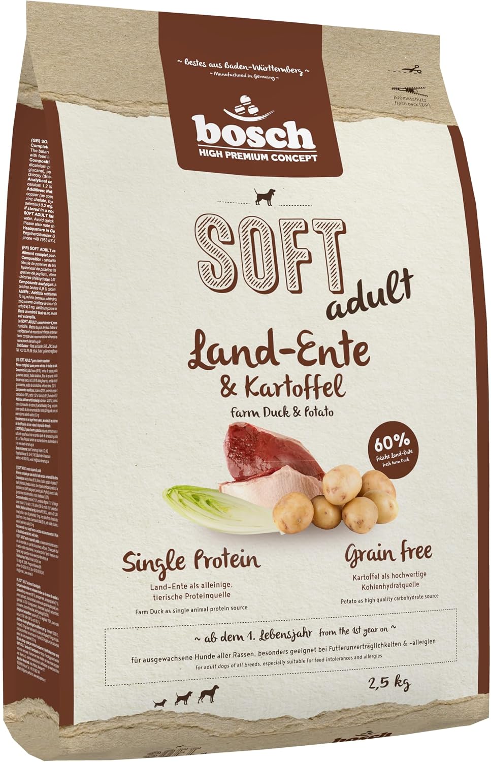 Detalle de Bosch HPC Soft Hundefutter halbfeucht Land-Ente & Kartoffel, 2,5 kg