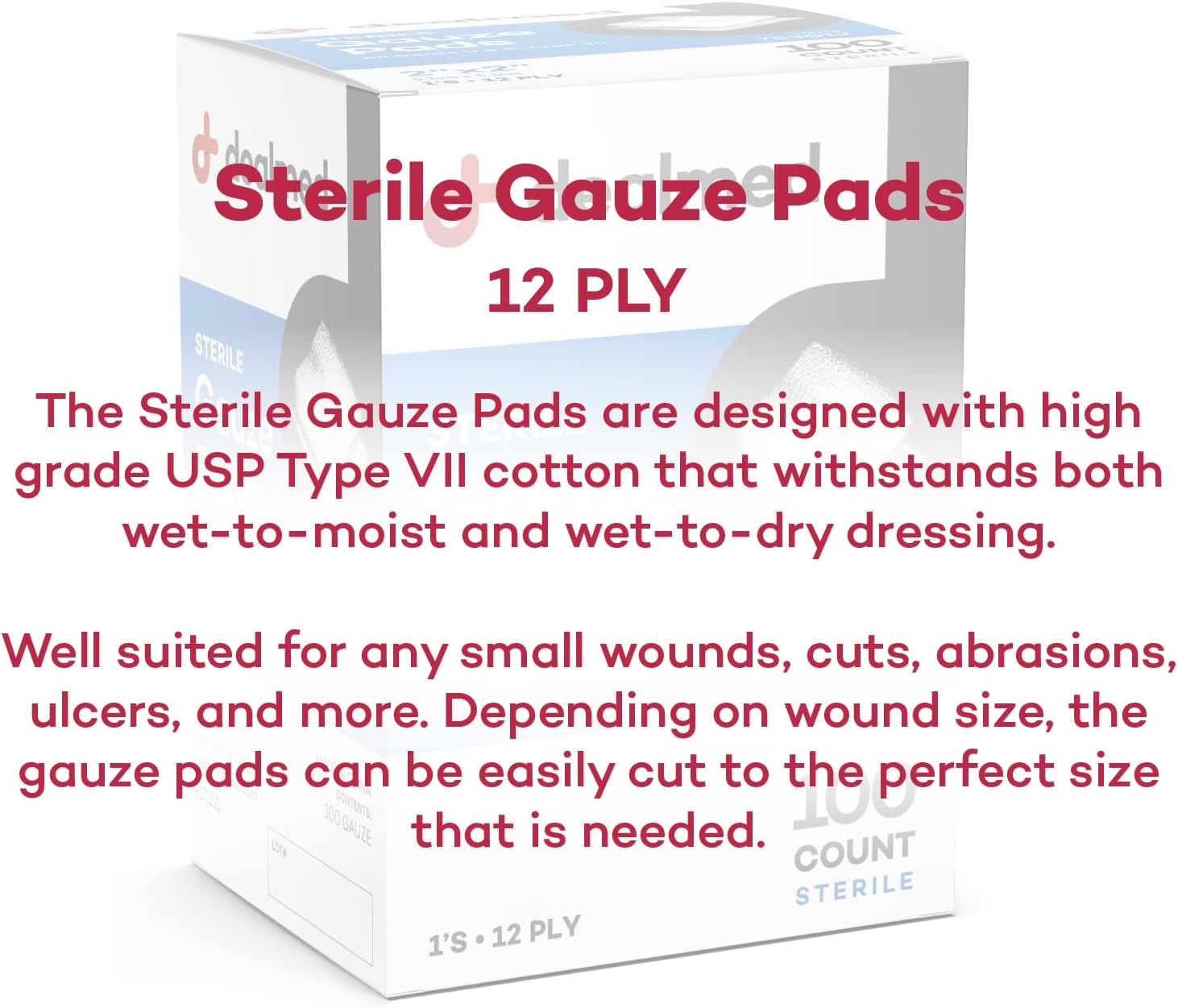 Thumbnail 6 de Dealmed 3” x 3” Sterile Gauze Pads (100 Count) — Disposable, Individually Wrapped Wound Care Dressings