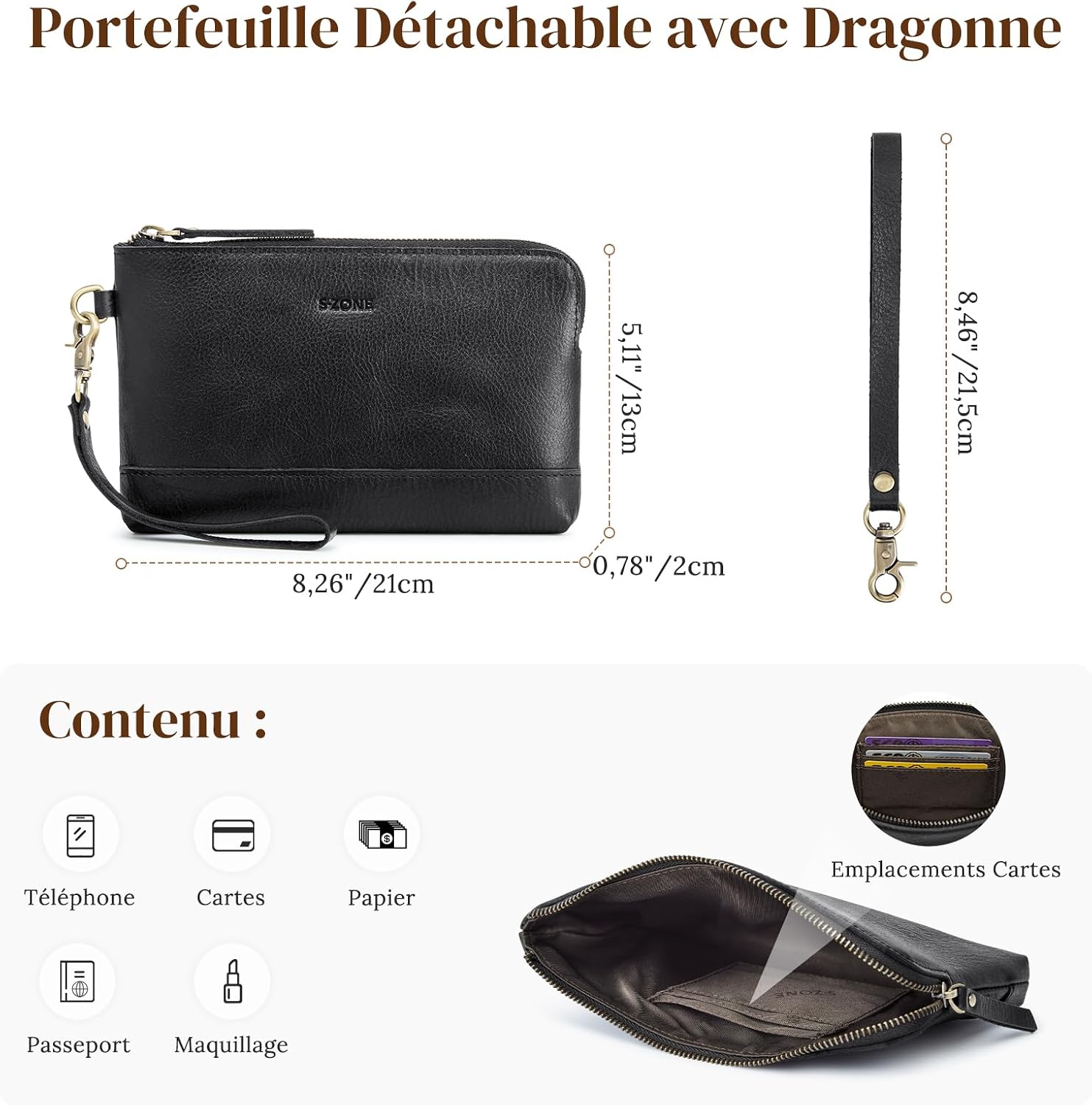 Detalle de S-ZONE Lot de 2 grands sacs fourre-tout en cuir pour femme : organisation élégante et polyvalente