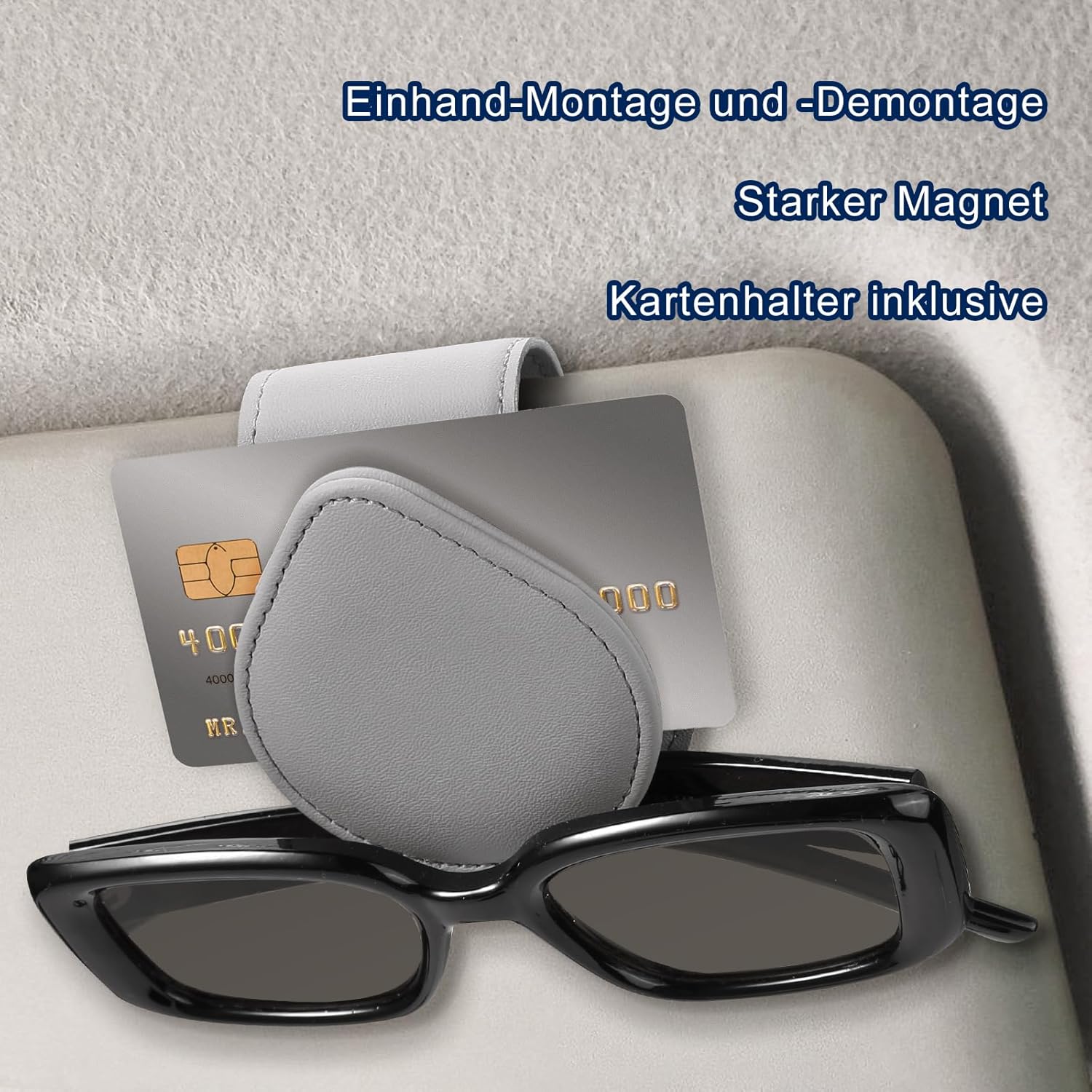 Thumbnail 1 de LIHAO Brillenhalter für Auto an der Sonnenblende (Grau) mit Magnet- sowie Ablagefunktion