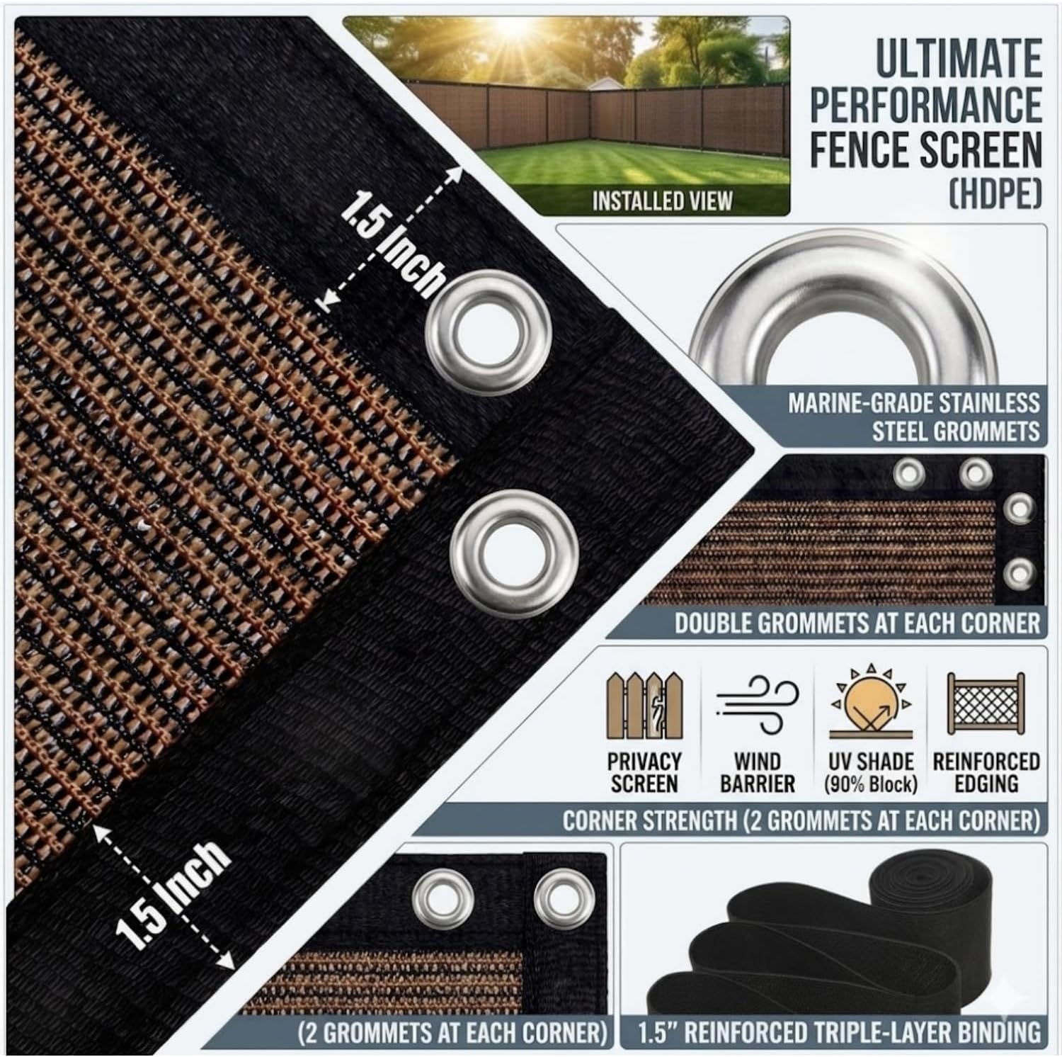 Detalle de EMERIT dacb9f8b-ea07-4241-8622-f58184edd64f Shade Cloth, 8X12 FT Mocha HDPE